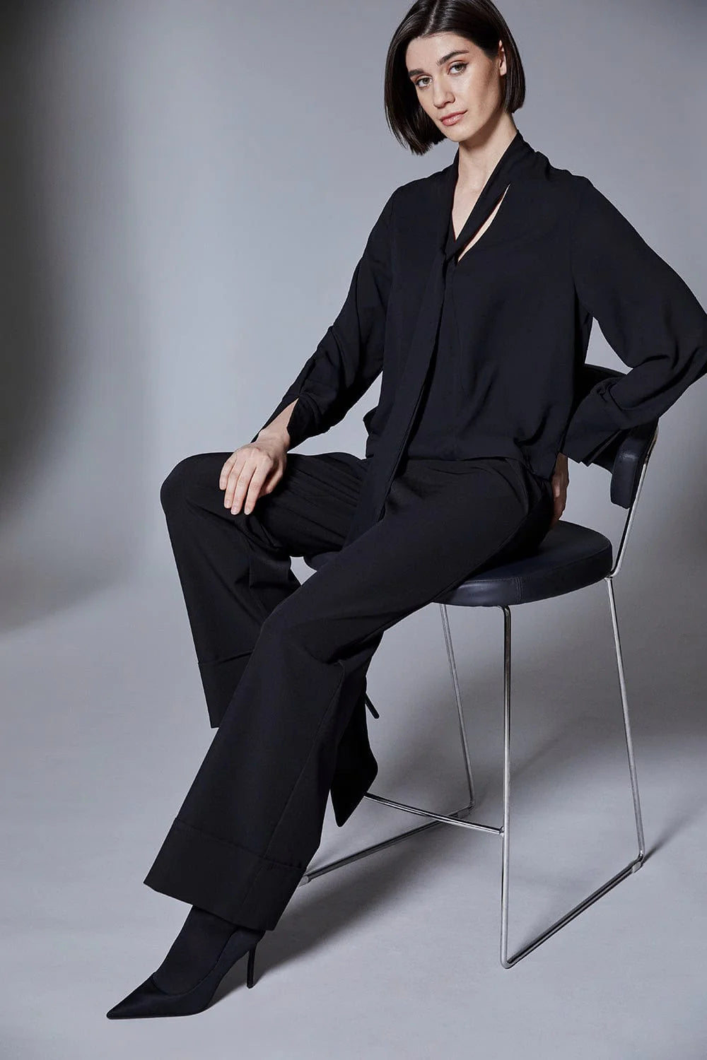 Black Cocktail Sparkle Blouse With Detachable Scarf