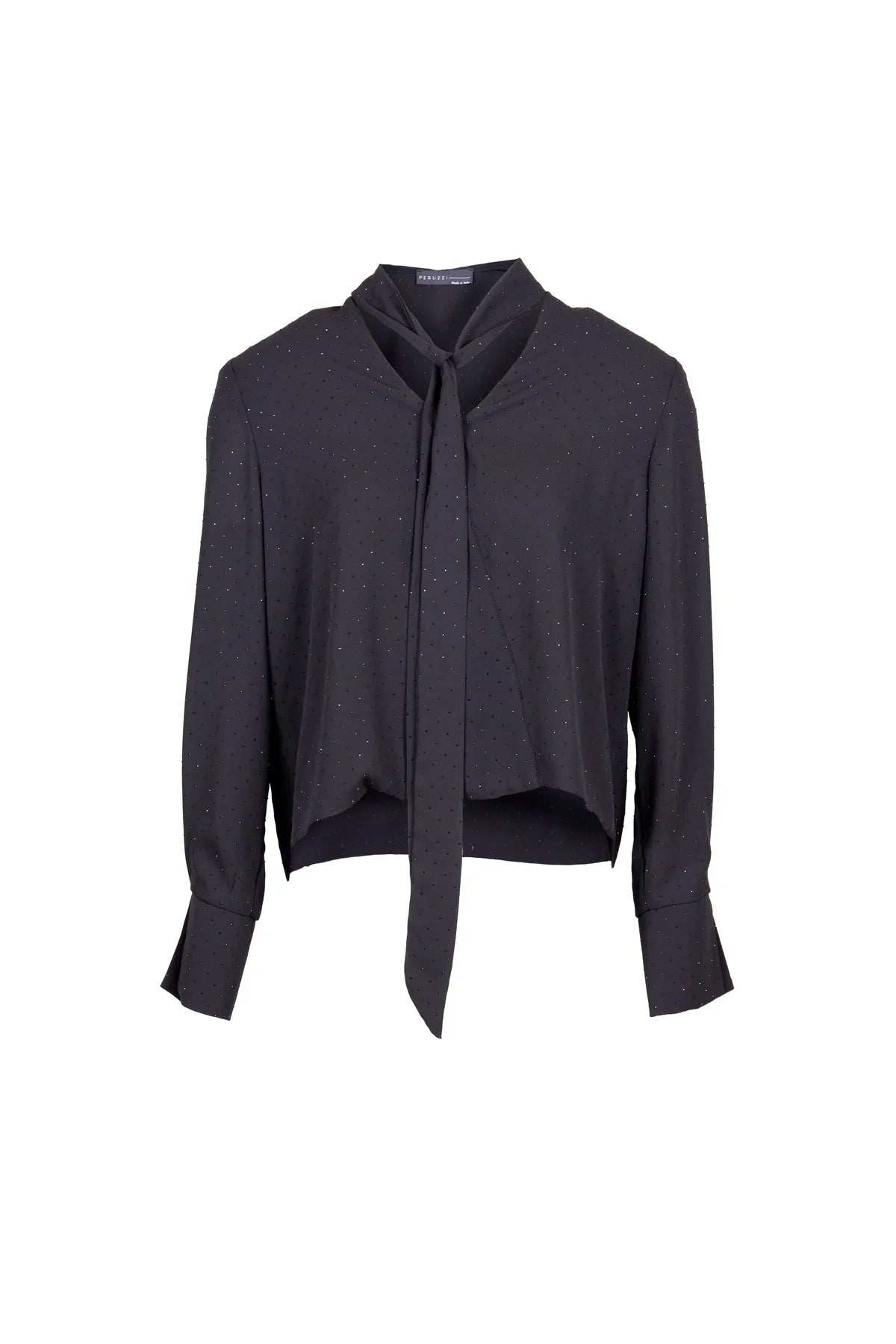 Black Cocktail Sparkle Blouse With Detachable Scarf