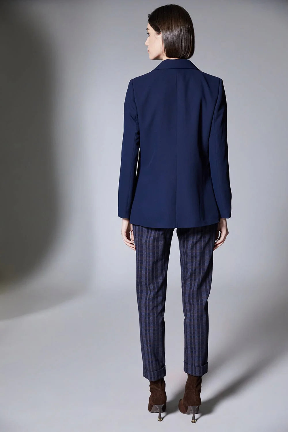 Brown & Navy Wide Check Turn Up Trouser