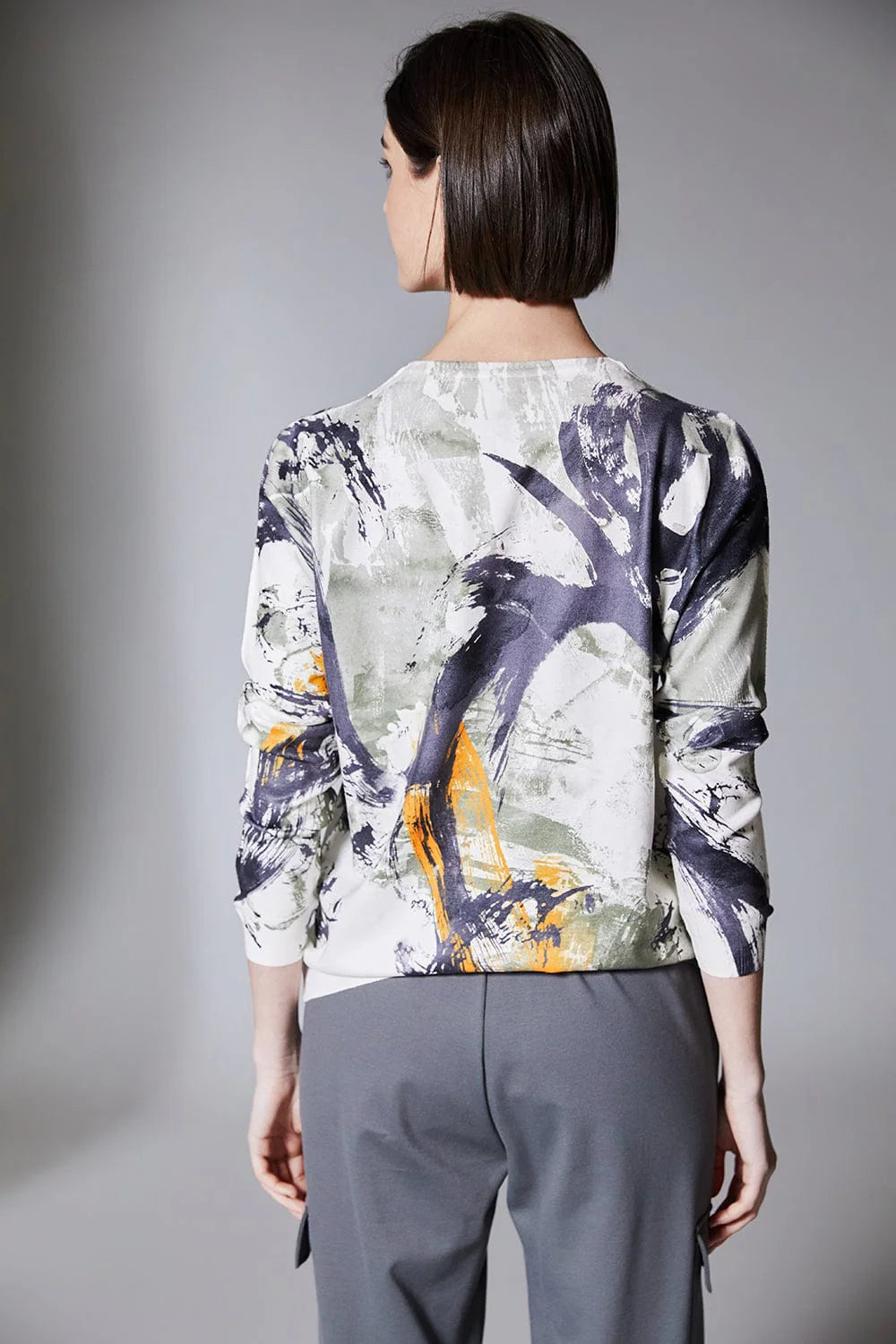 Khaki/Grey And Orange Swirl Print Knit