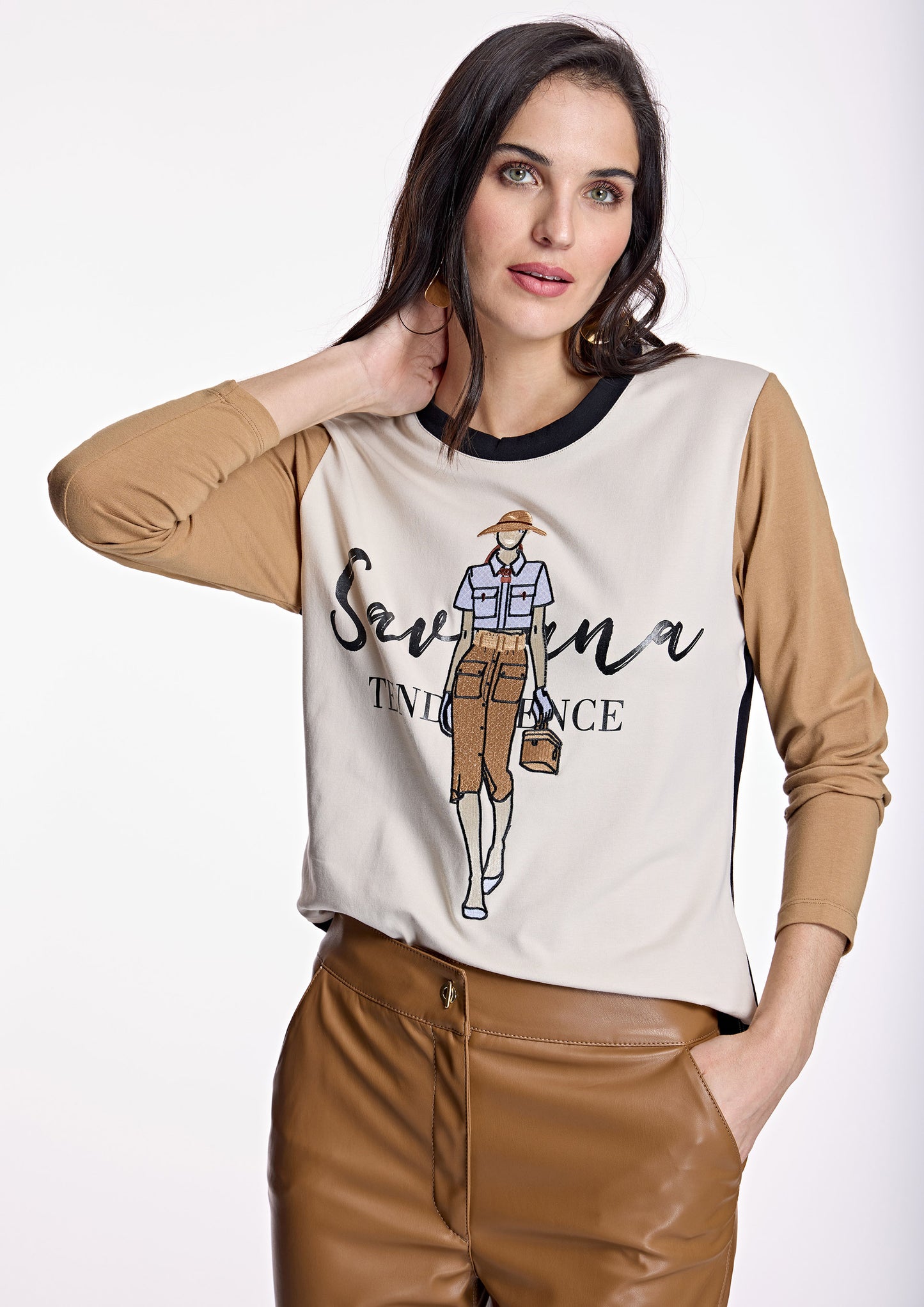 Beige Top With Girl Print