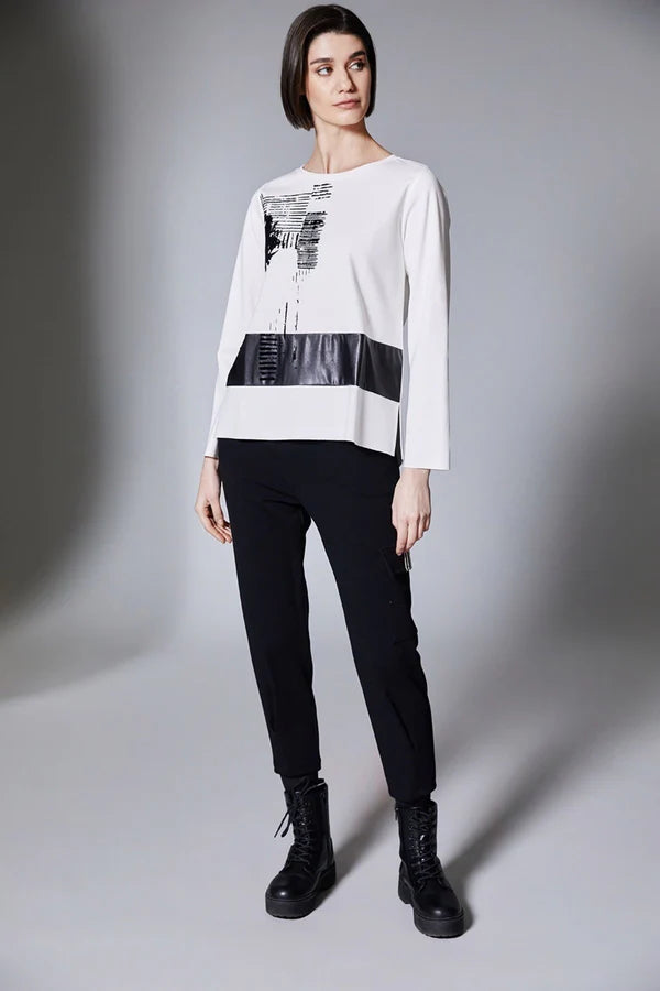 Ecru Flock Print Long Sleeve Top