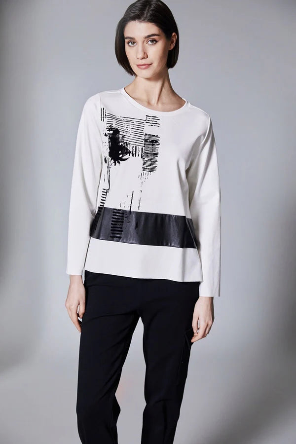 Ecru Flock Print Long Sleeve Top