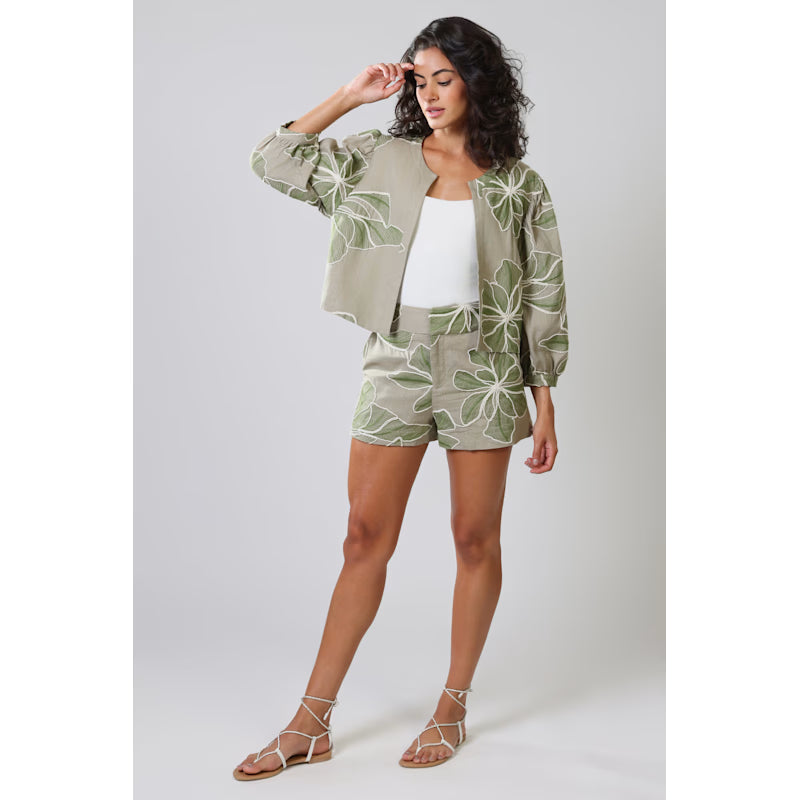 Grace And Maude Green Floral Paddle Linen Jacket