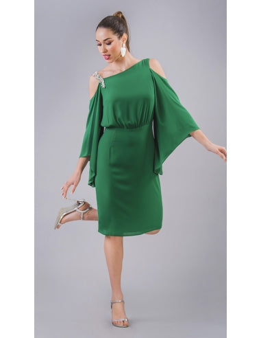 Green Cold Shoulder Midi Dress