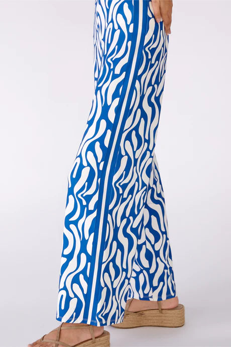 Blue/White Swirl Print Silky Wide Leg Trousers