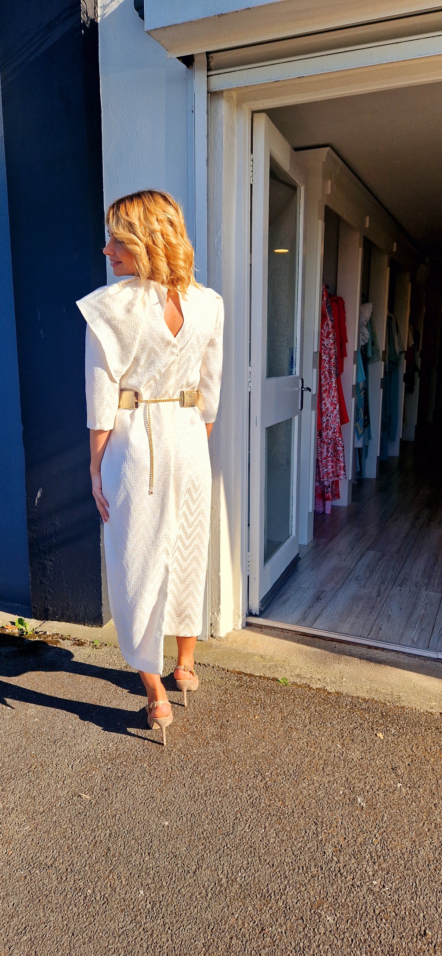 Vanilla With Gold Sparkle Midi Dress