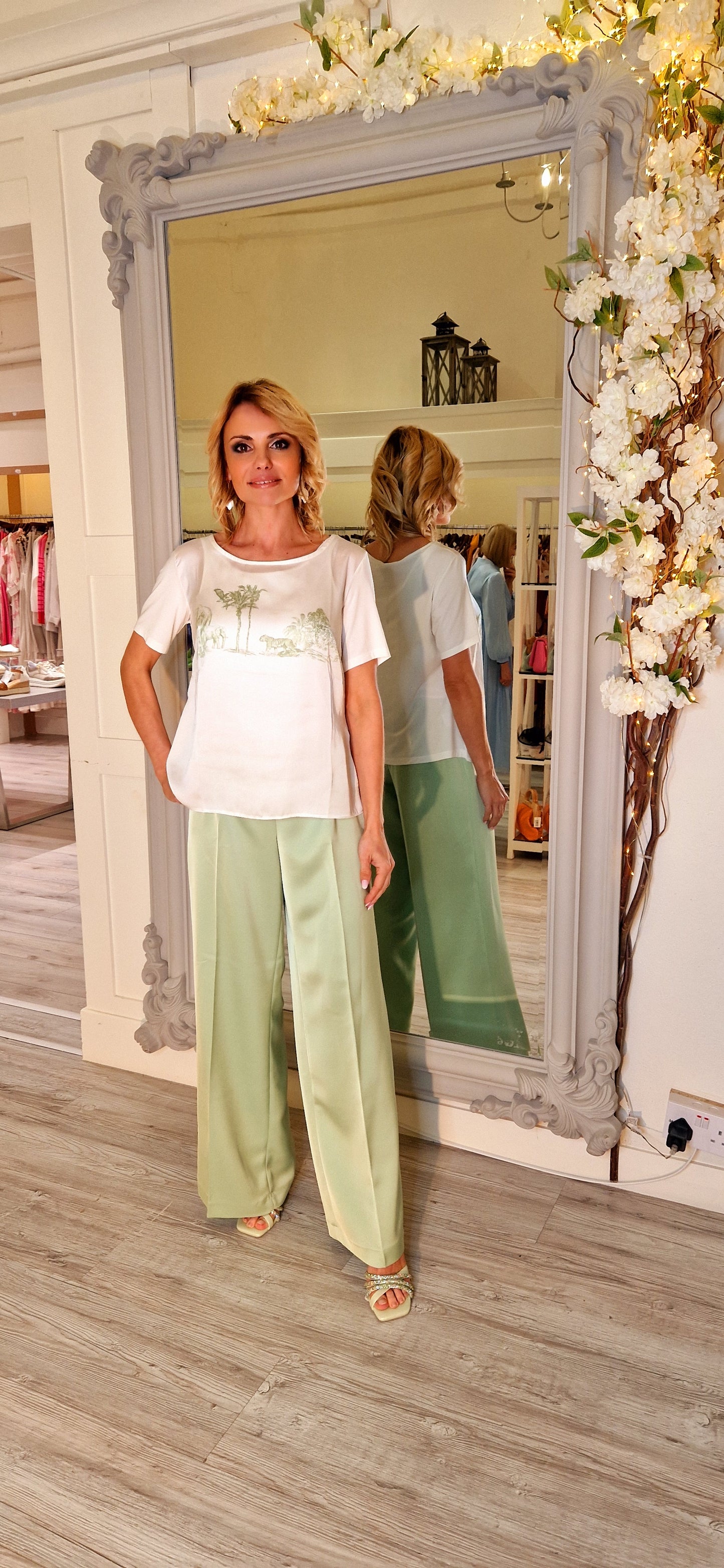 Cream And Green Top
