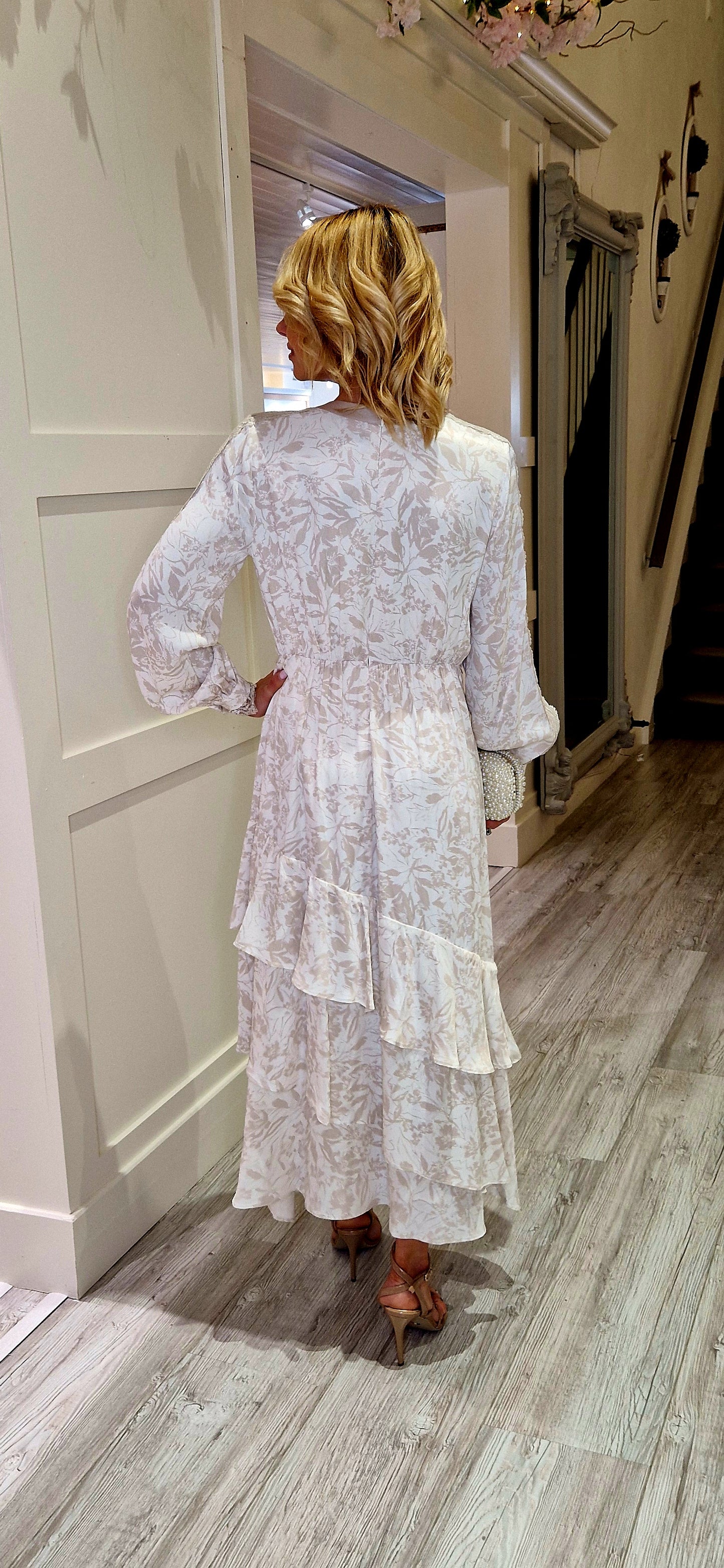 Cream And Gold Midi Dress