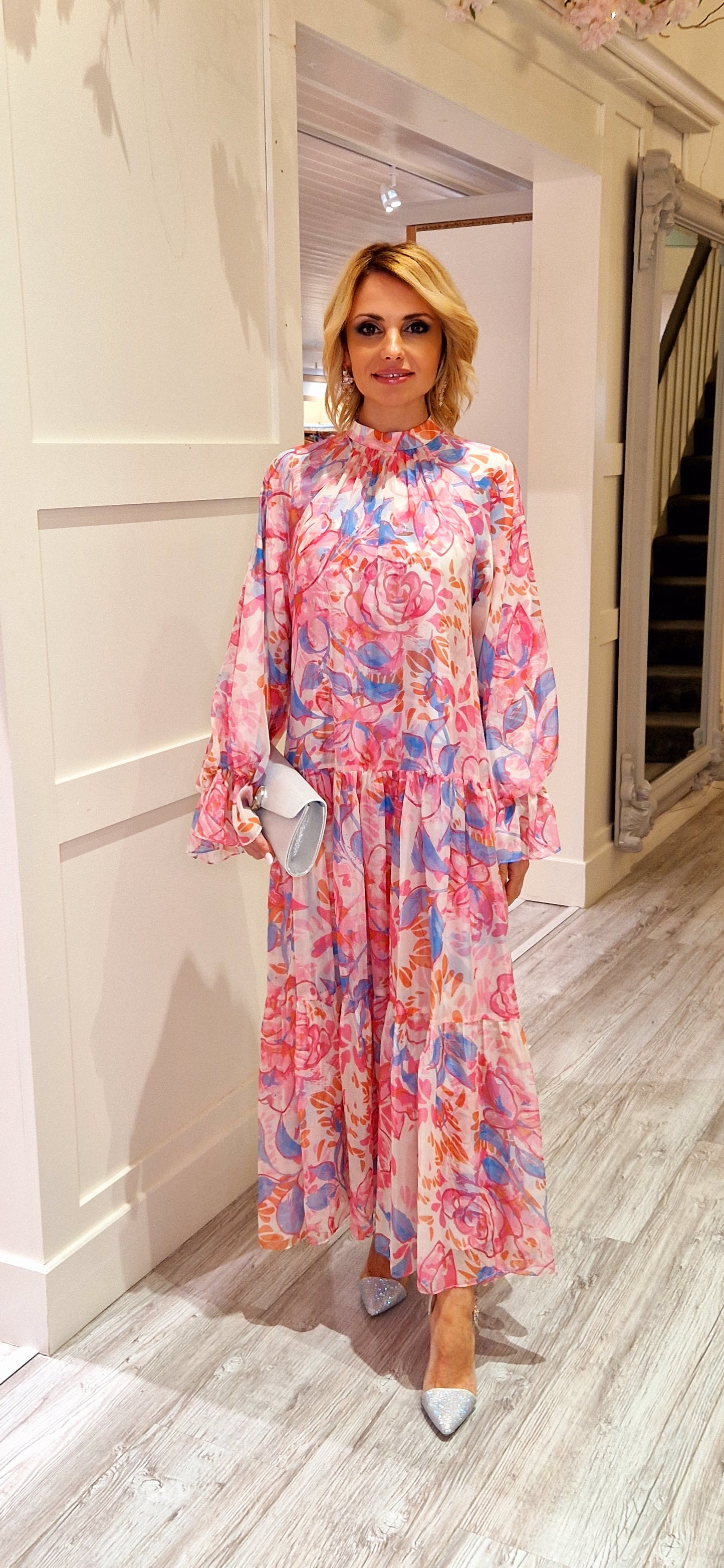 Pink Floral Midi Dress