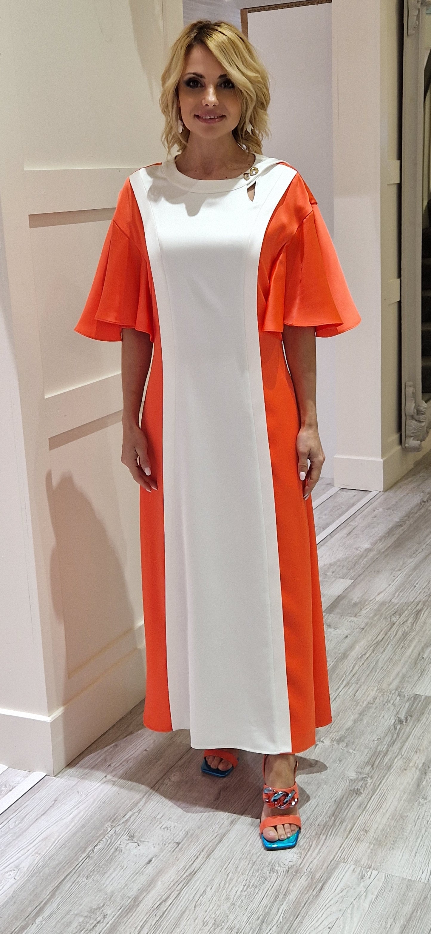 Orange And Cream Midi Dress