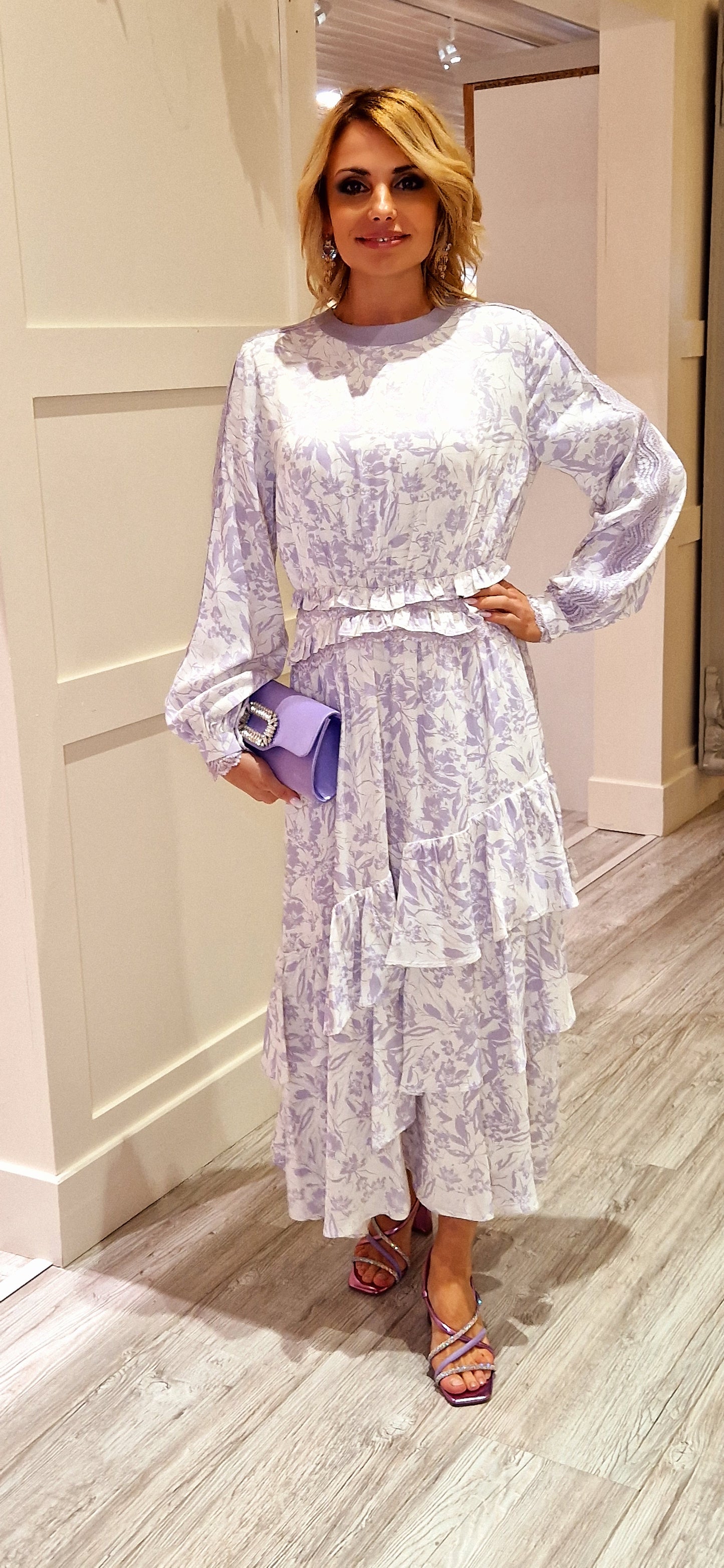 Lavender White Lace Dress
