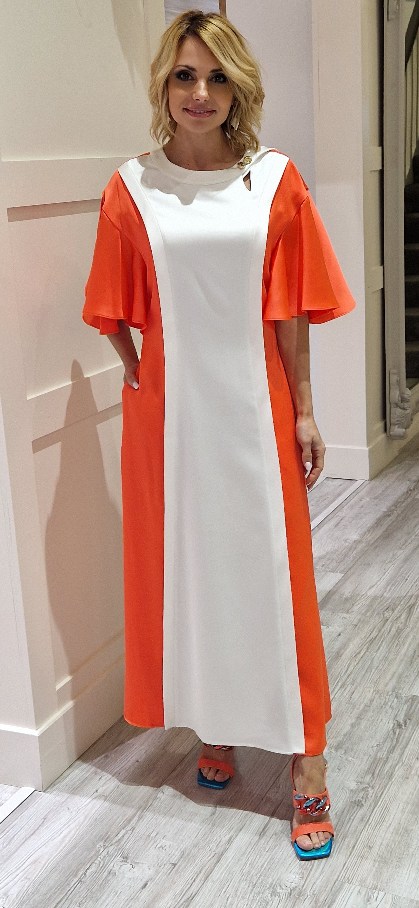Orange And Cream Midi Dress