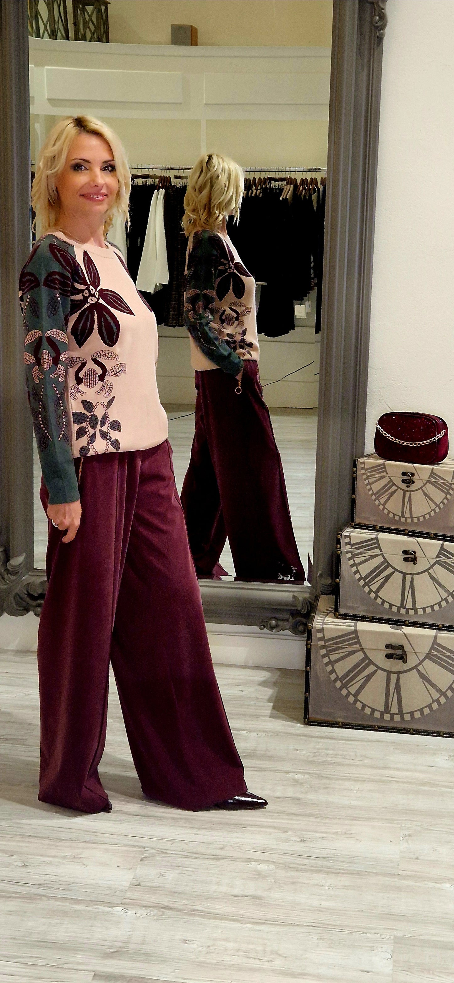 Blush burgundy and Green Jumper