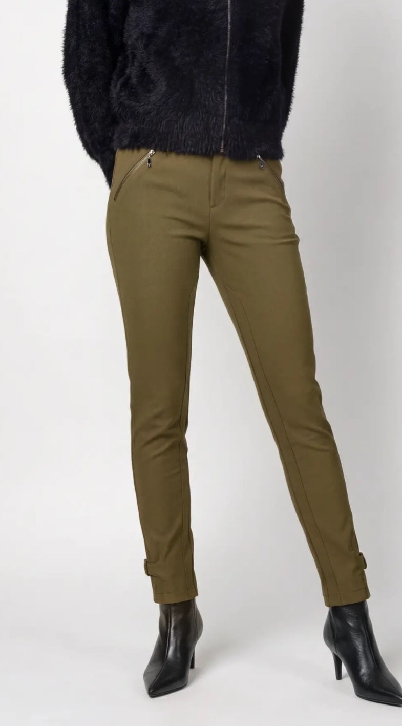 Olive Green Trousers With Buckle Detail