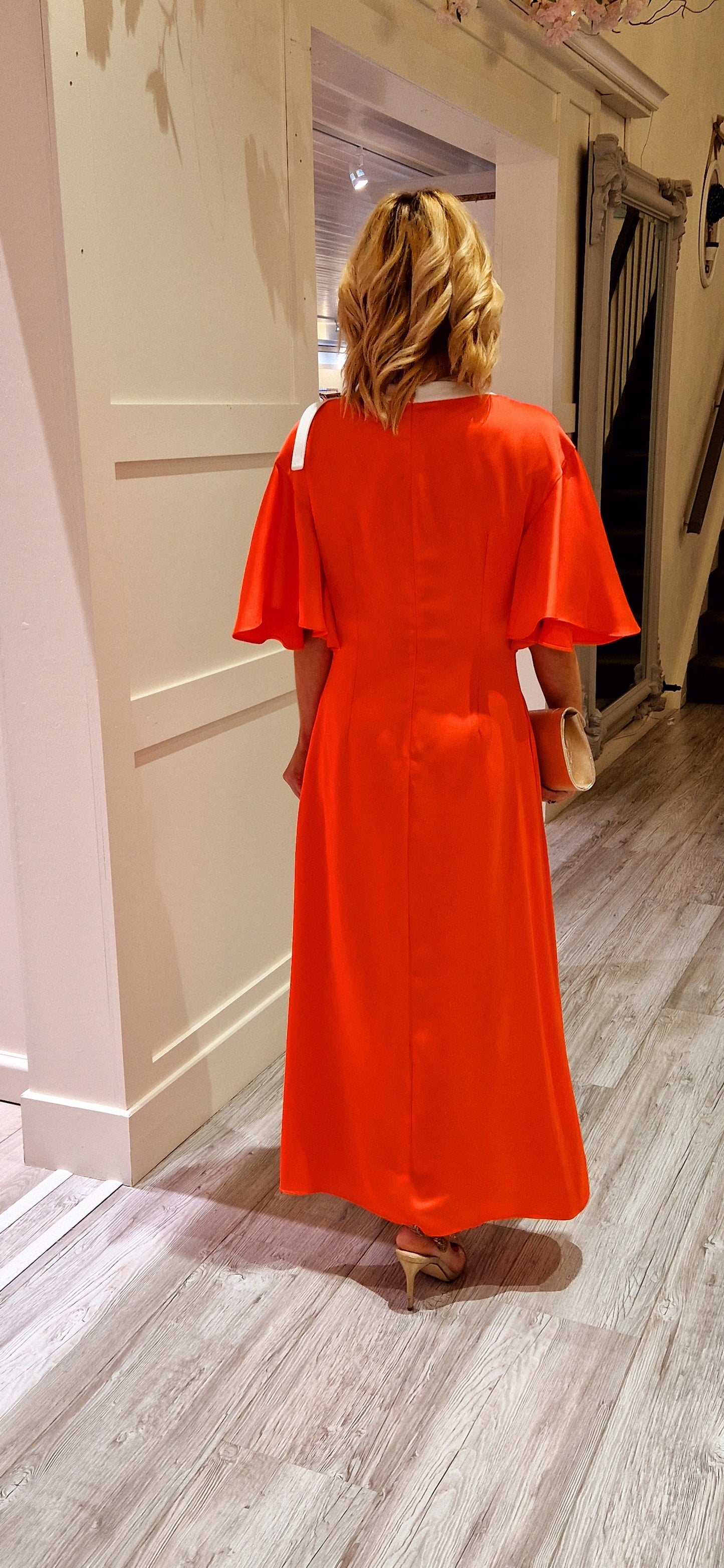 Orange And Cream Midi Dress