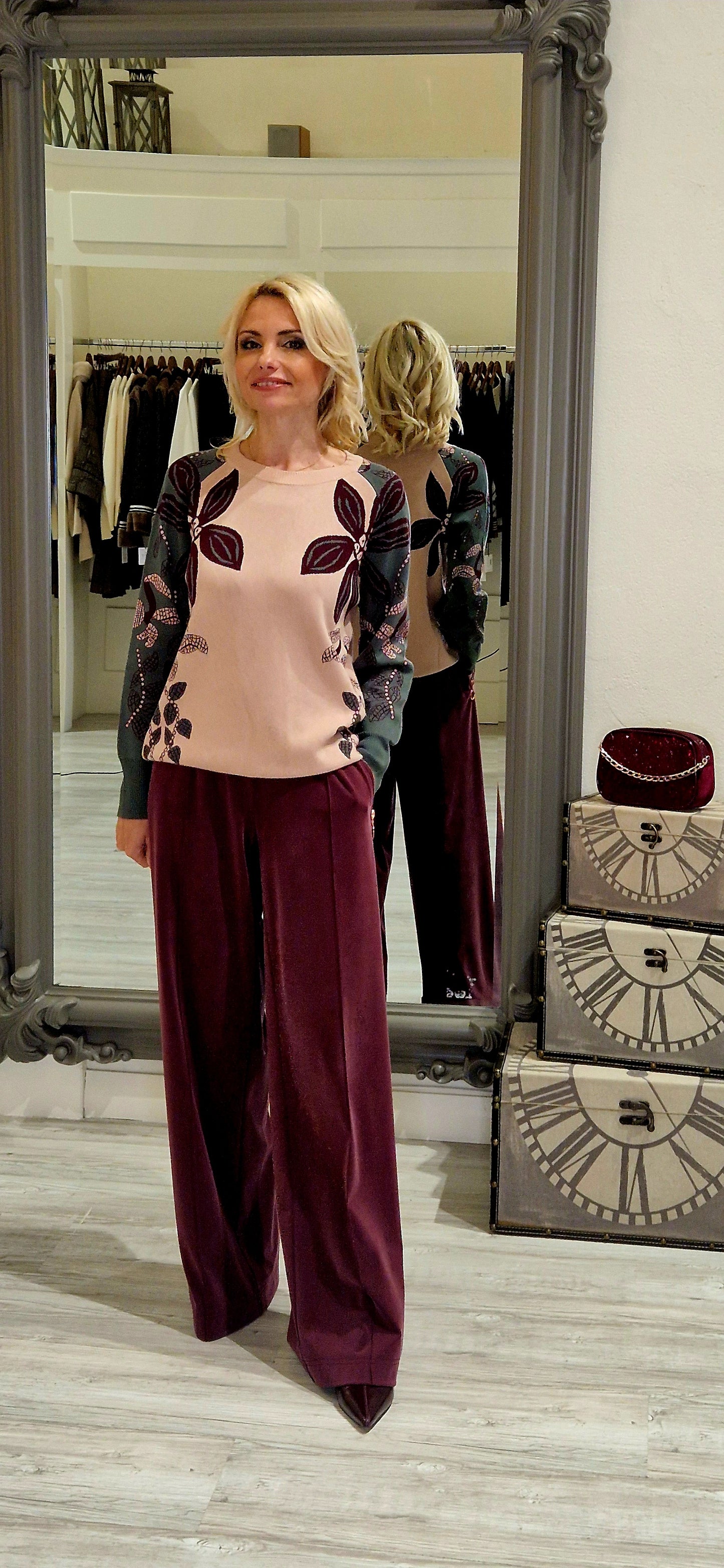 Blush burgundy and Green Jumper