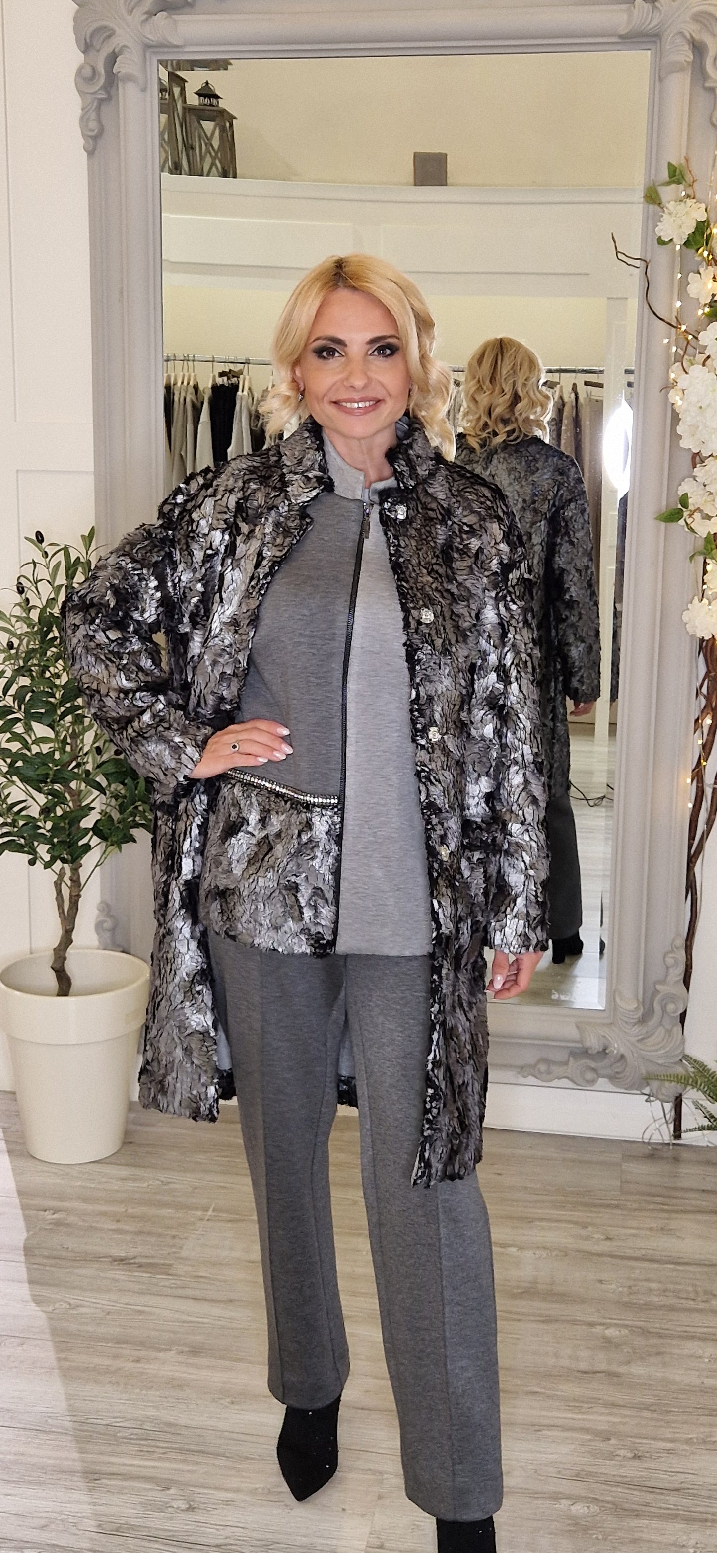Grey Jacket With Crystal Details