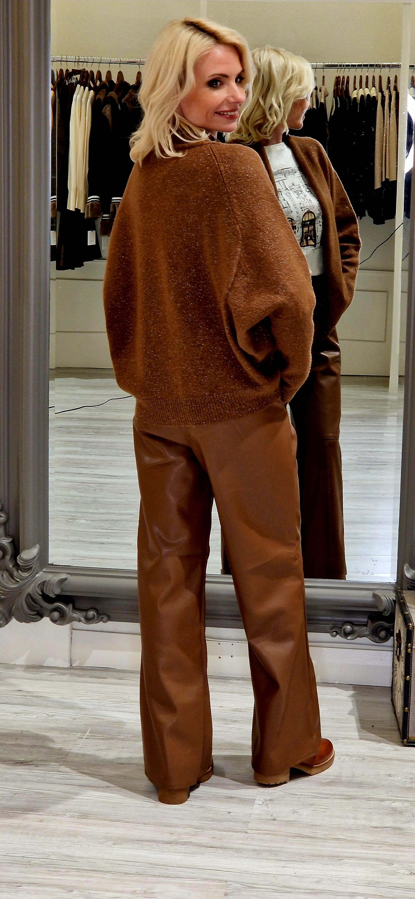 Brown Shimmer Cardigan With Sequins