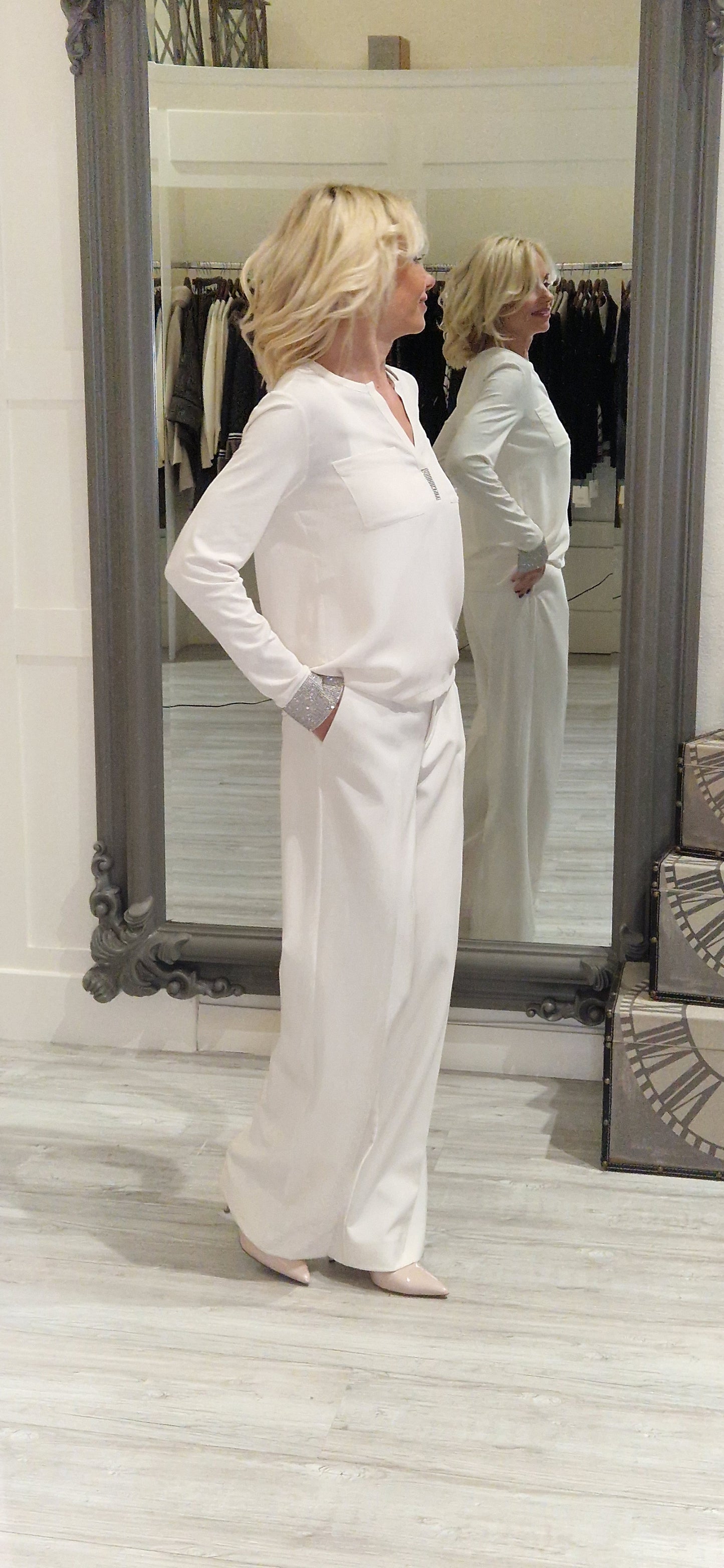 Crepe Blouse With Rhinestones