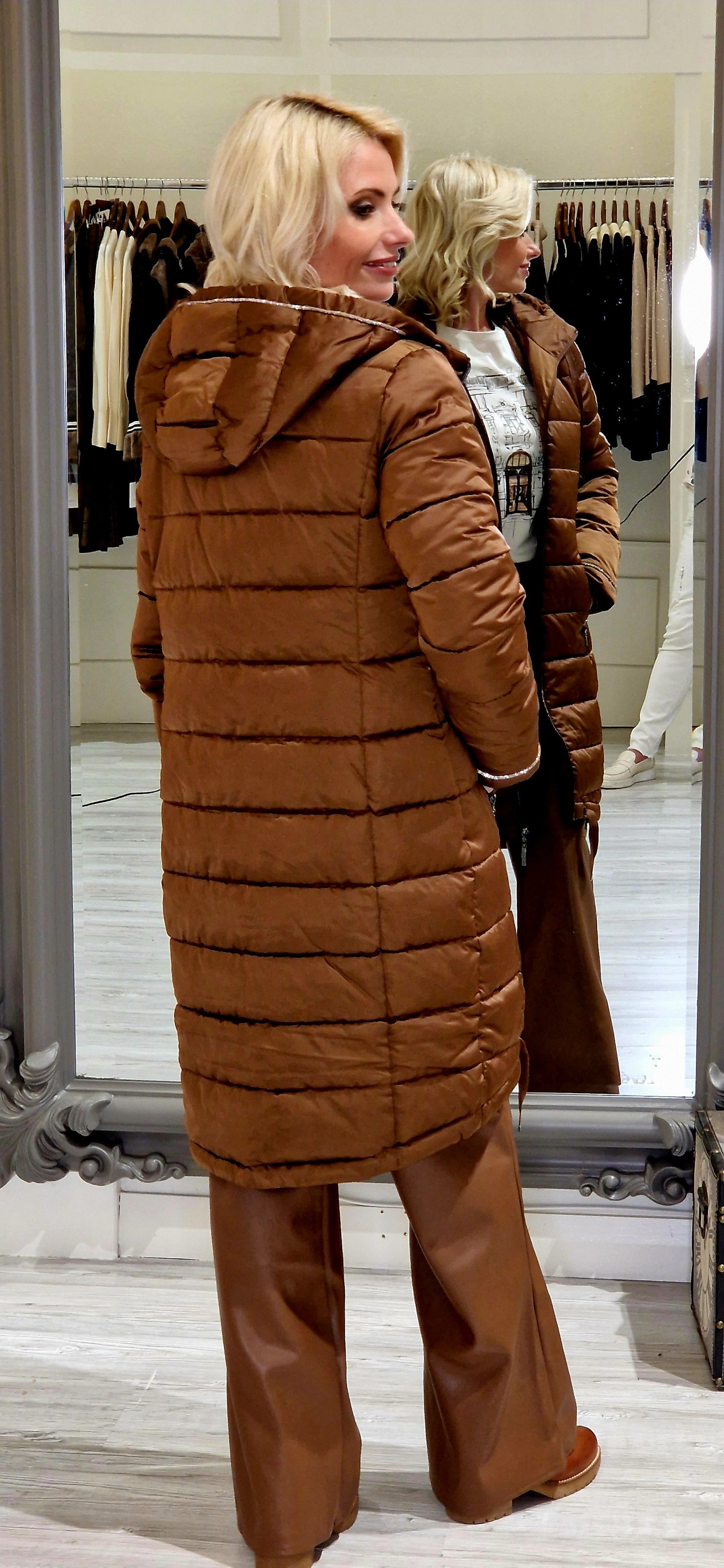 Whisky Quilted Coat With Patch