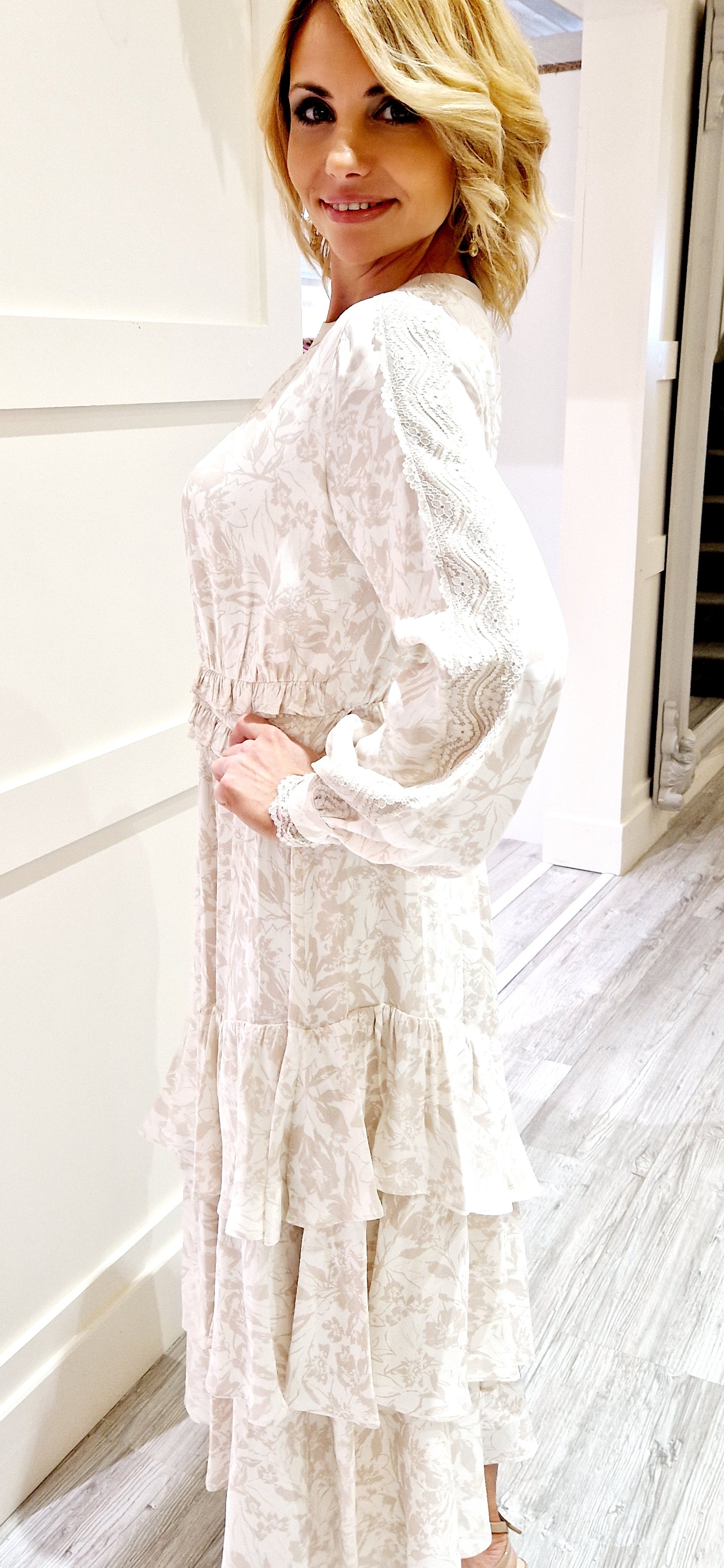Cream And Gold Midi Dress