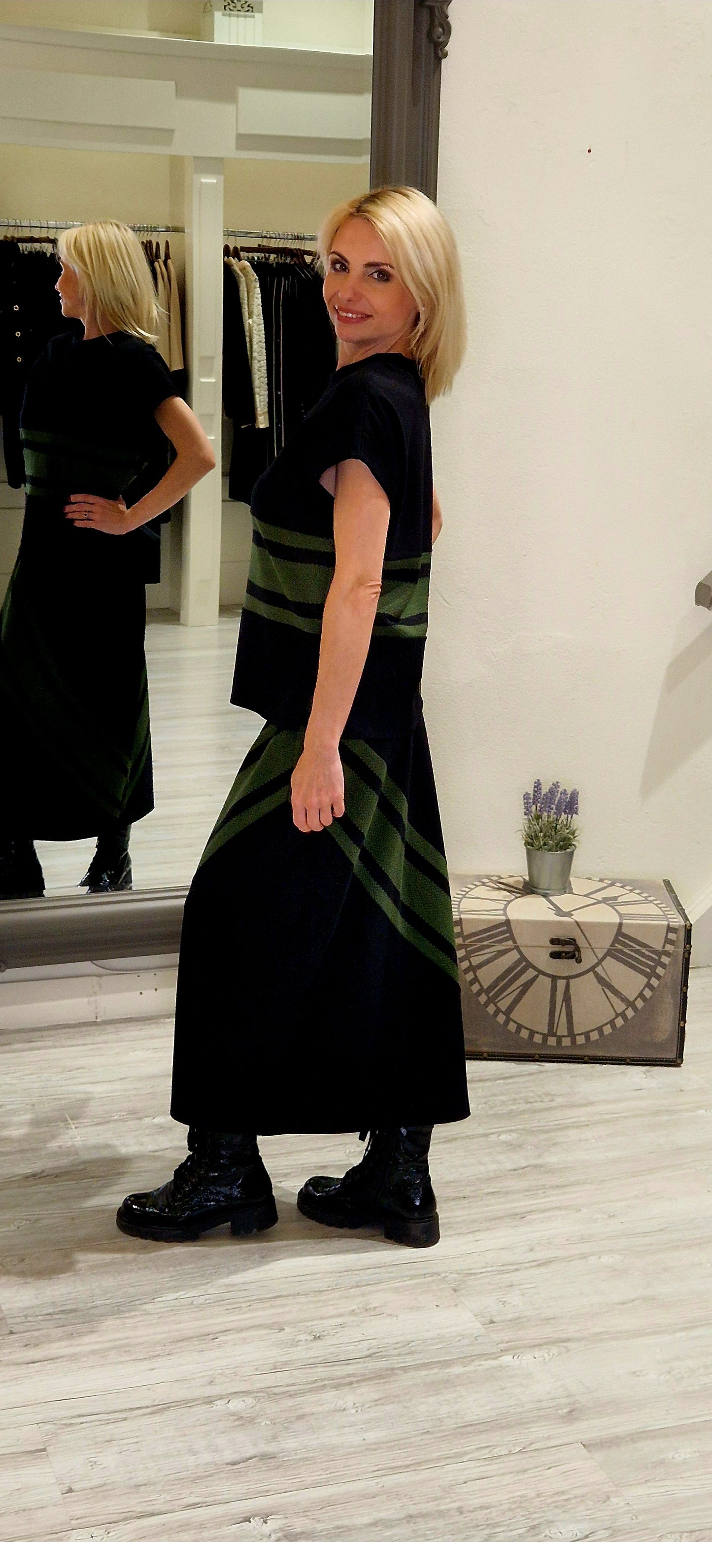 Black & Green Stripe Top
