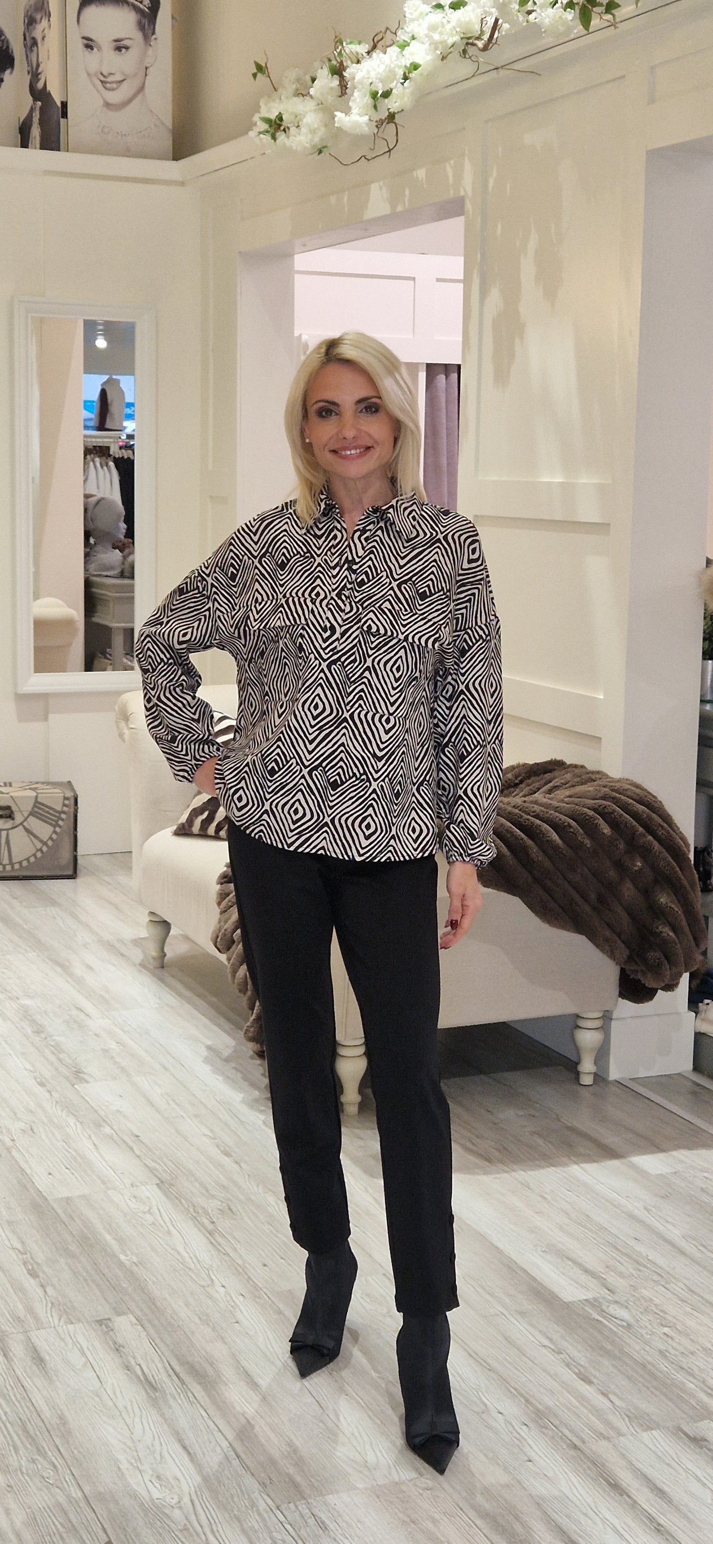 Black & Beige Contentric Diamond Shirt