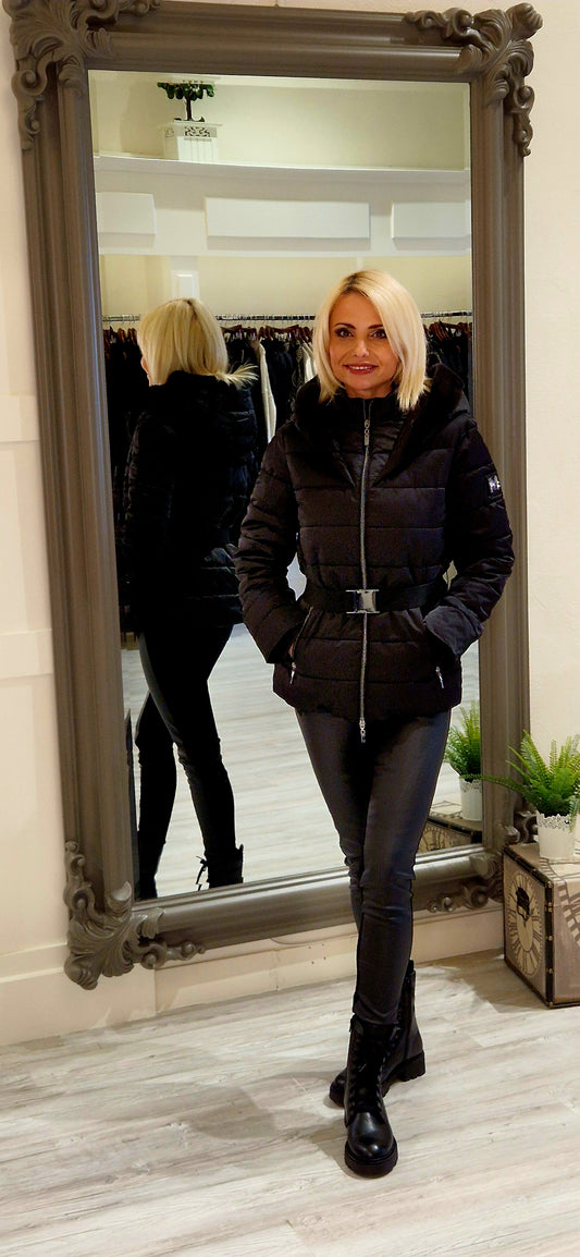Black Quilted jacket with a waist belt