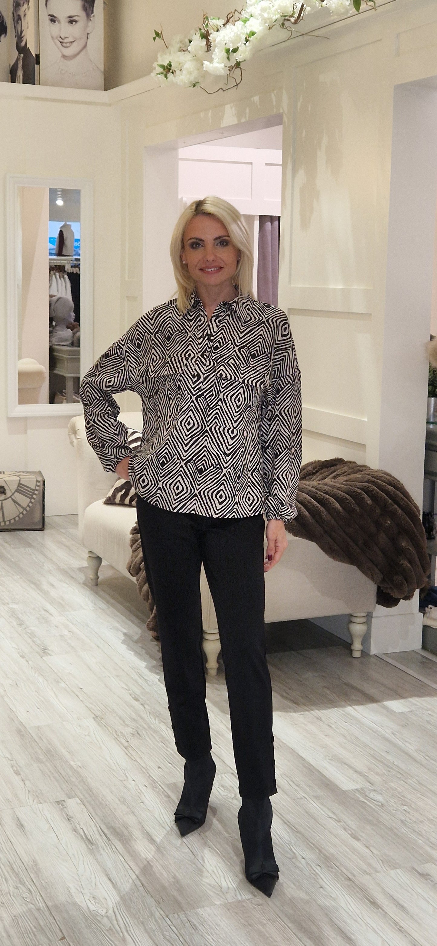 Black & Beige Contentric Diamond Shirt