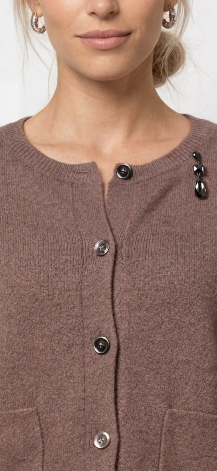 Taupe Wool Crystal Cardigan