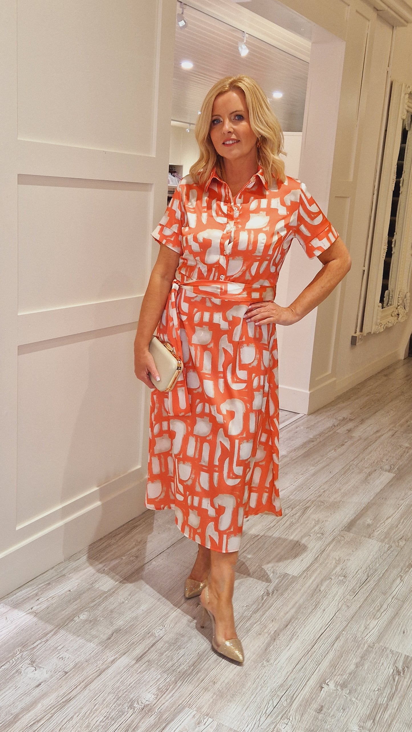 Orange/Cream Printed Dress