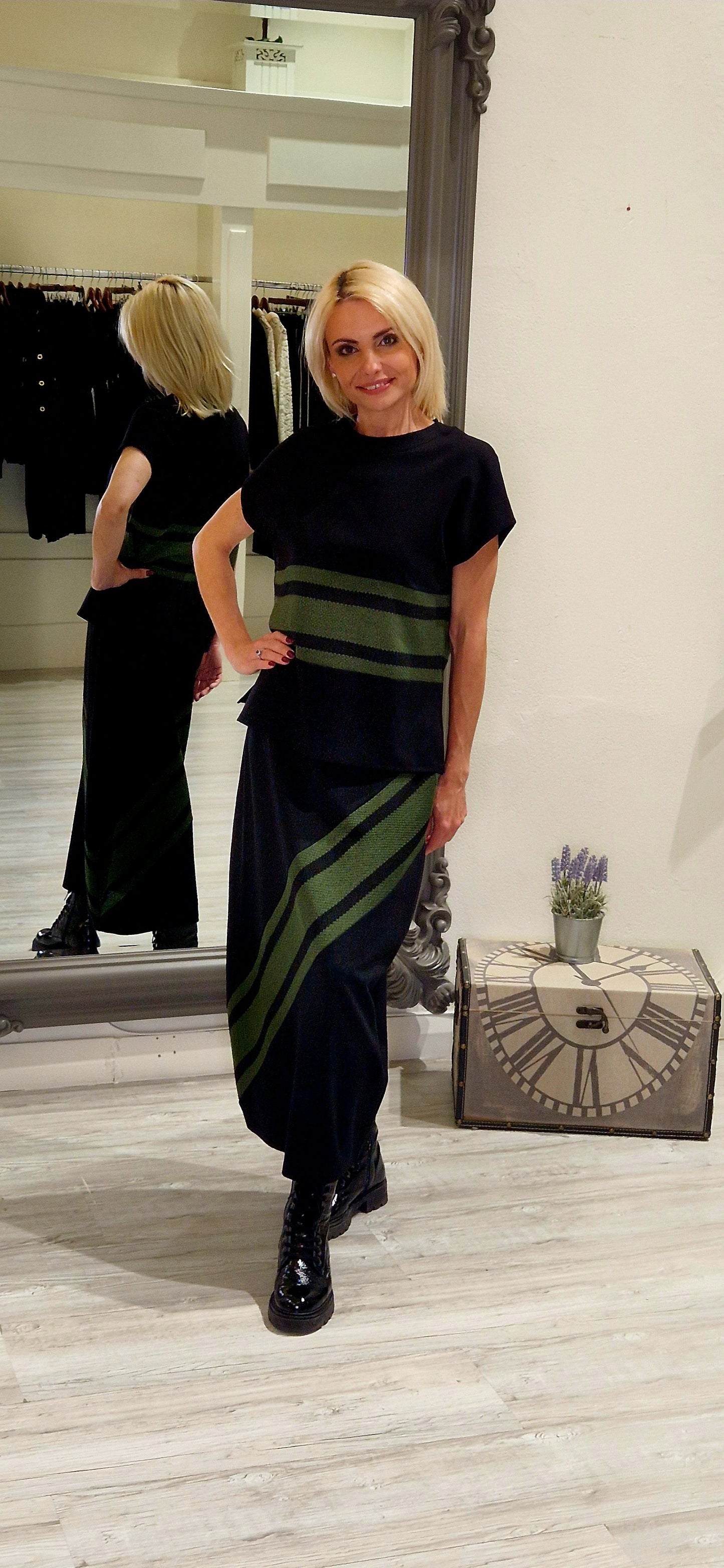 Black & Green Stripe Top