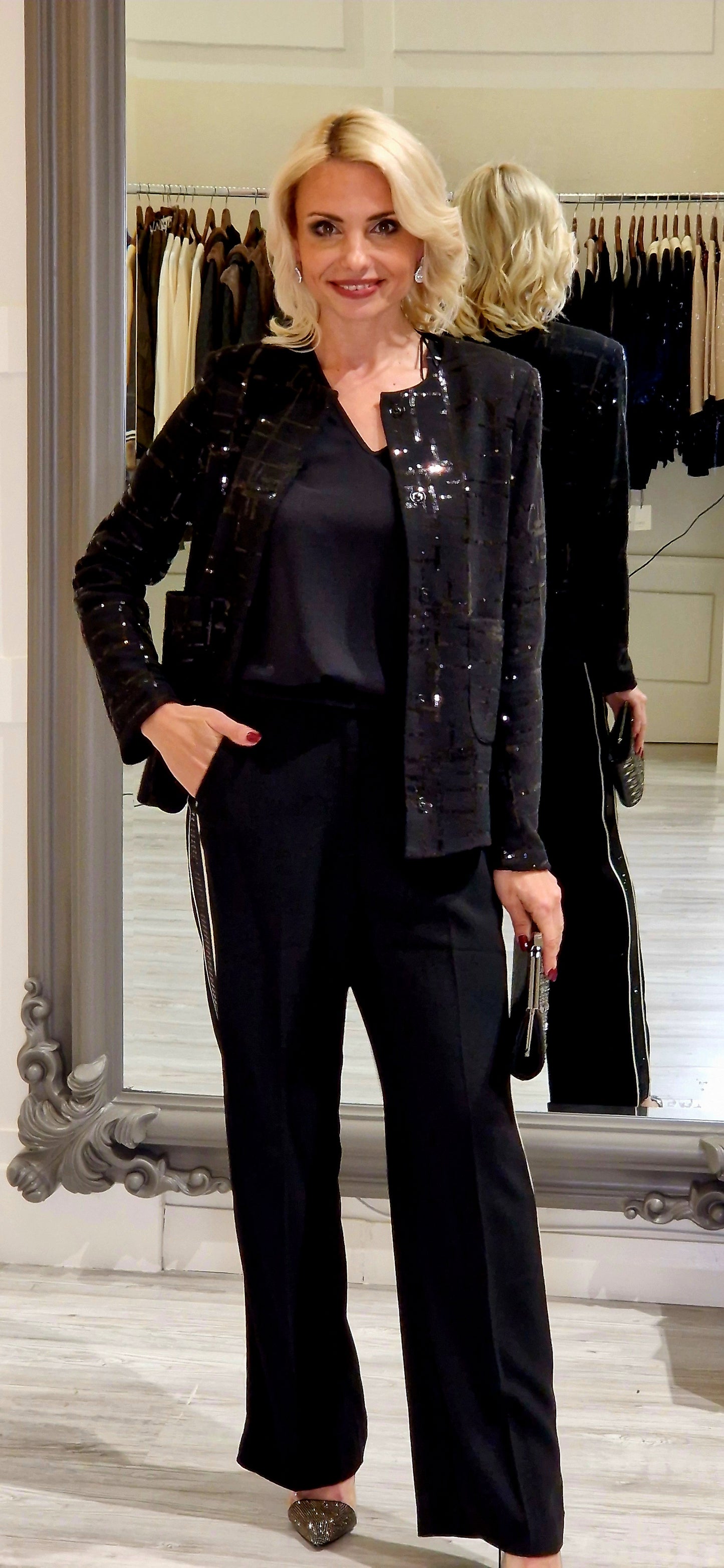 Black Embellished Trim Trouser