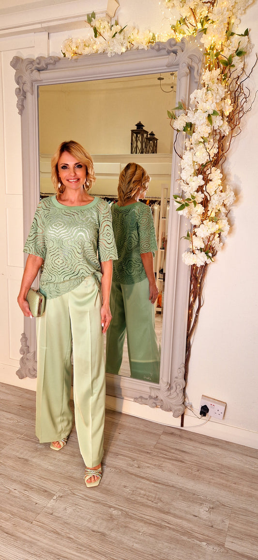 Green Crochet Look Top