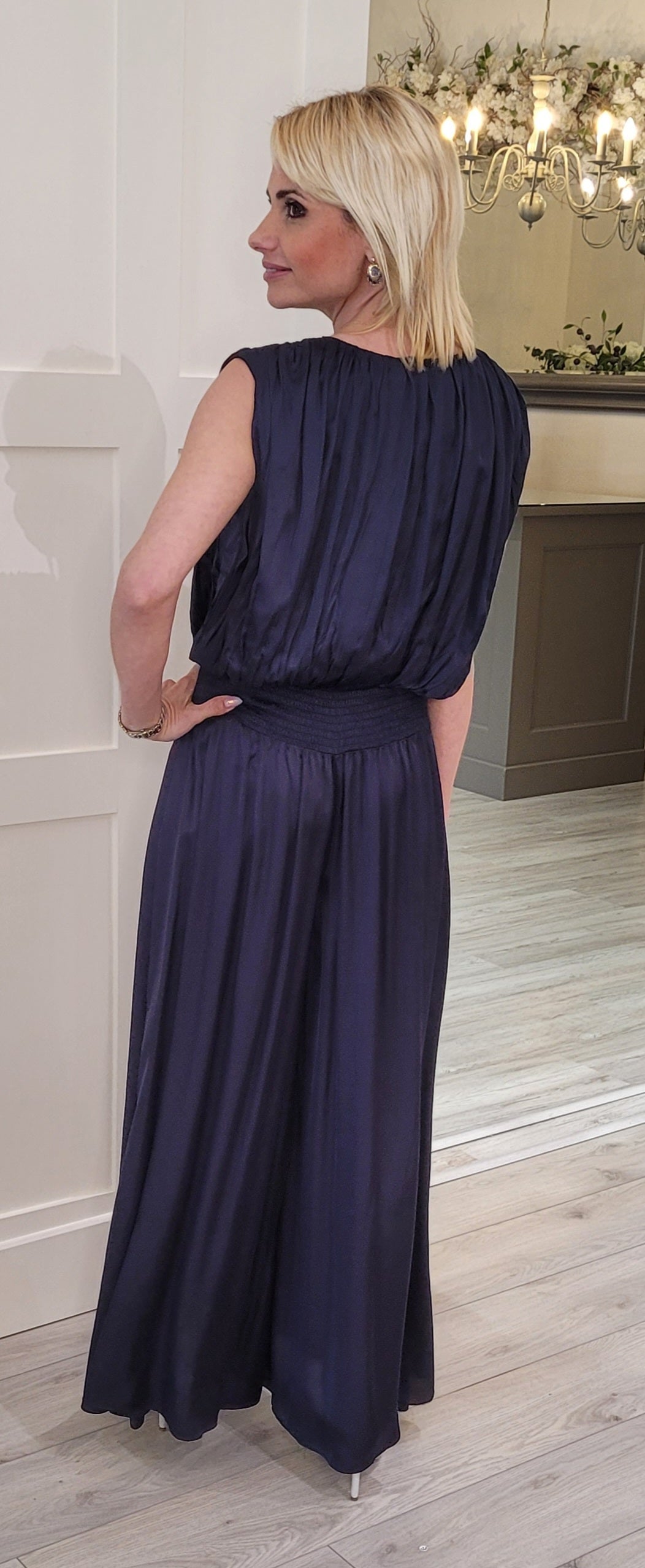 Navy Satin Look Top