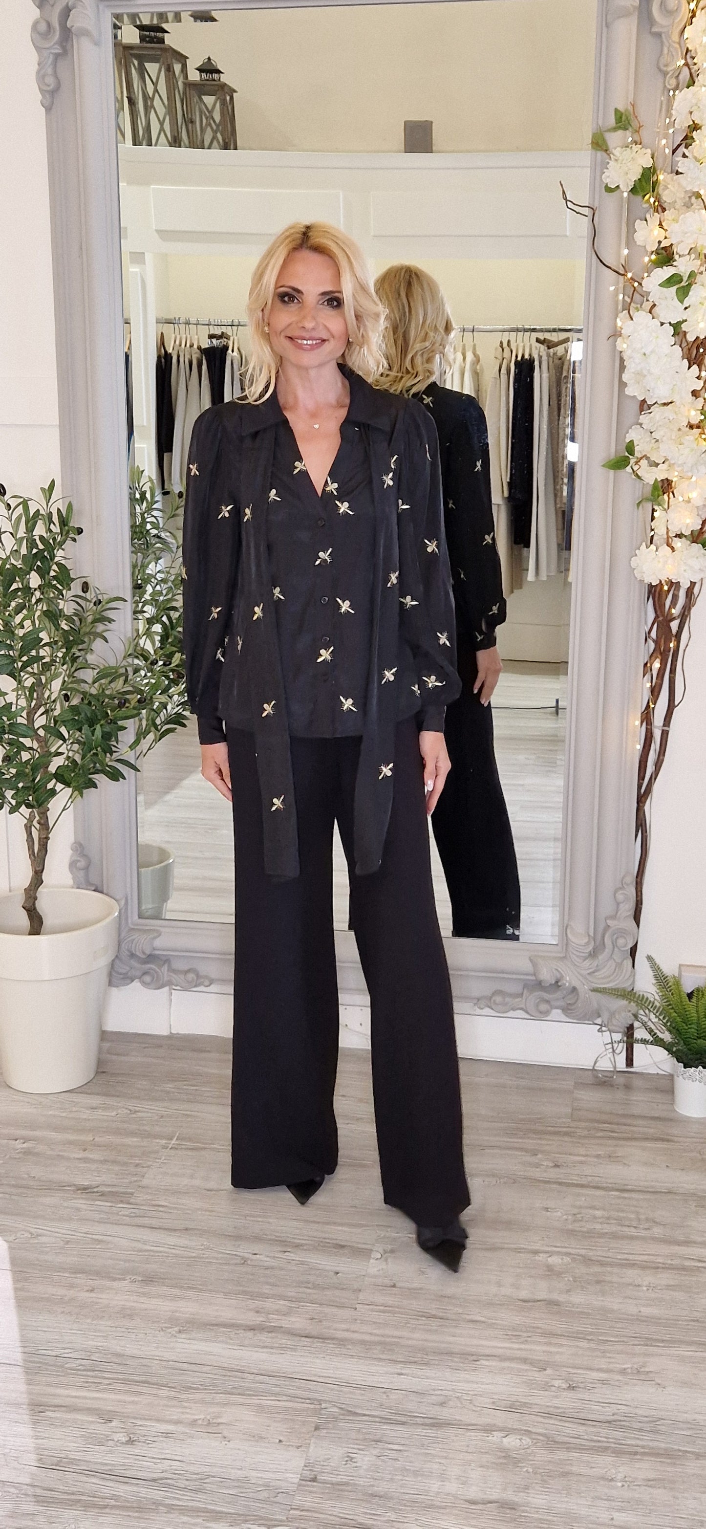 Black Revenge Shirt With Gold Bee Details
