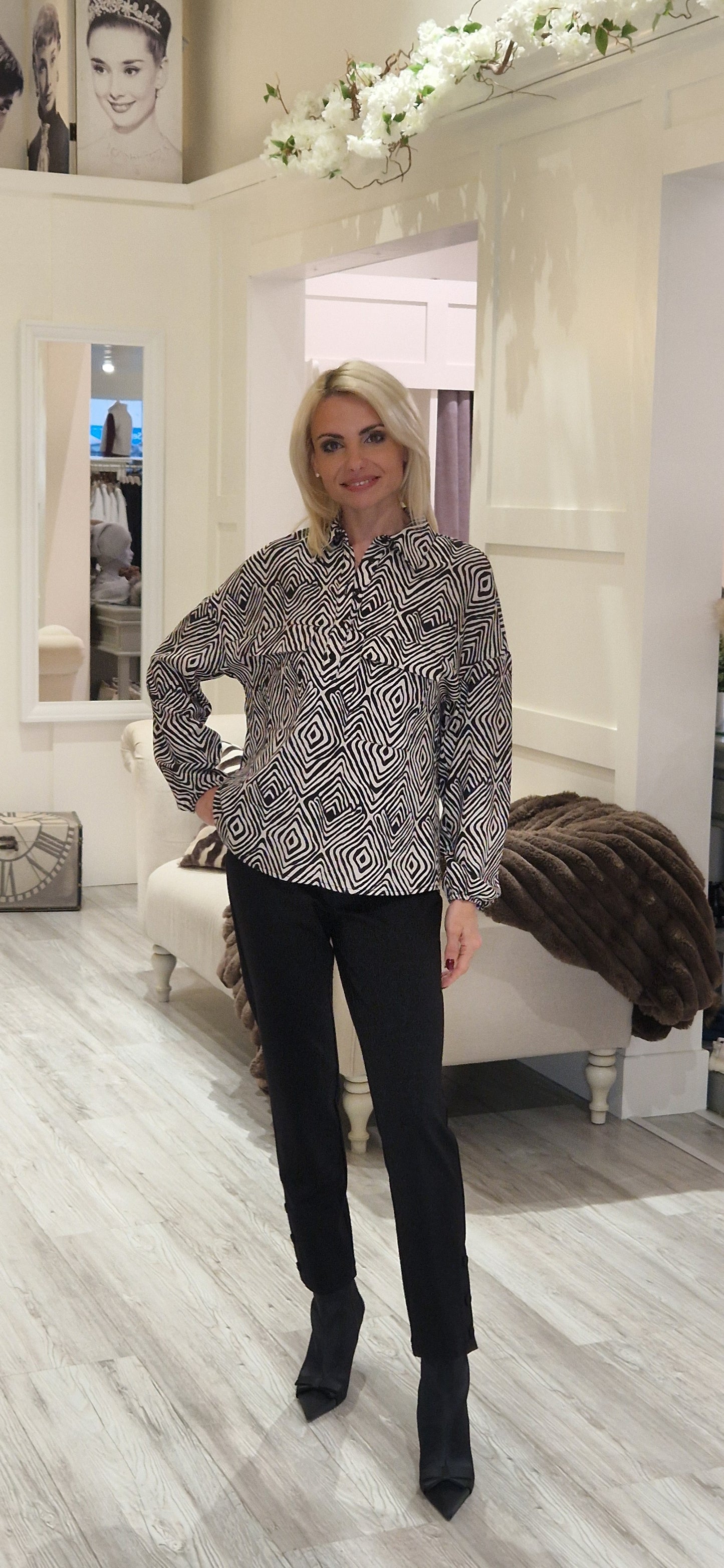 Black & Beige Contentric Diamond Shirt