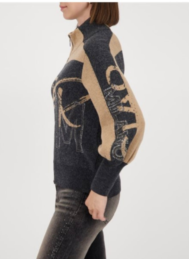 Charcoal & Camel Zip Cardi7