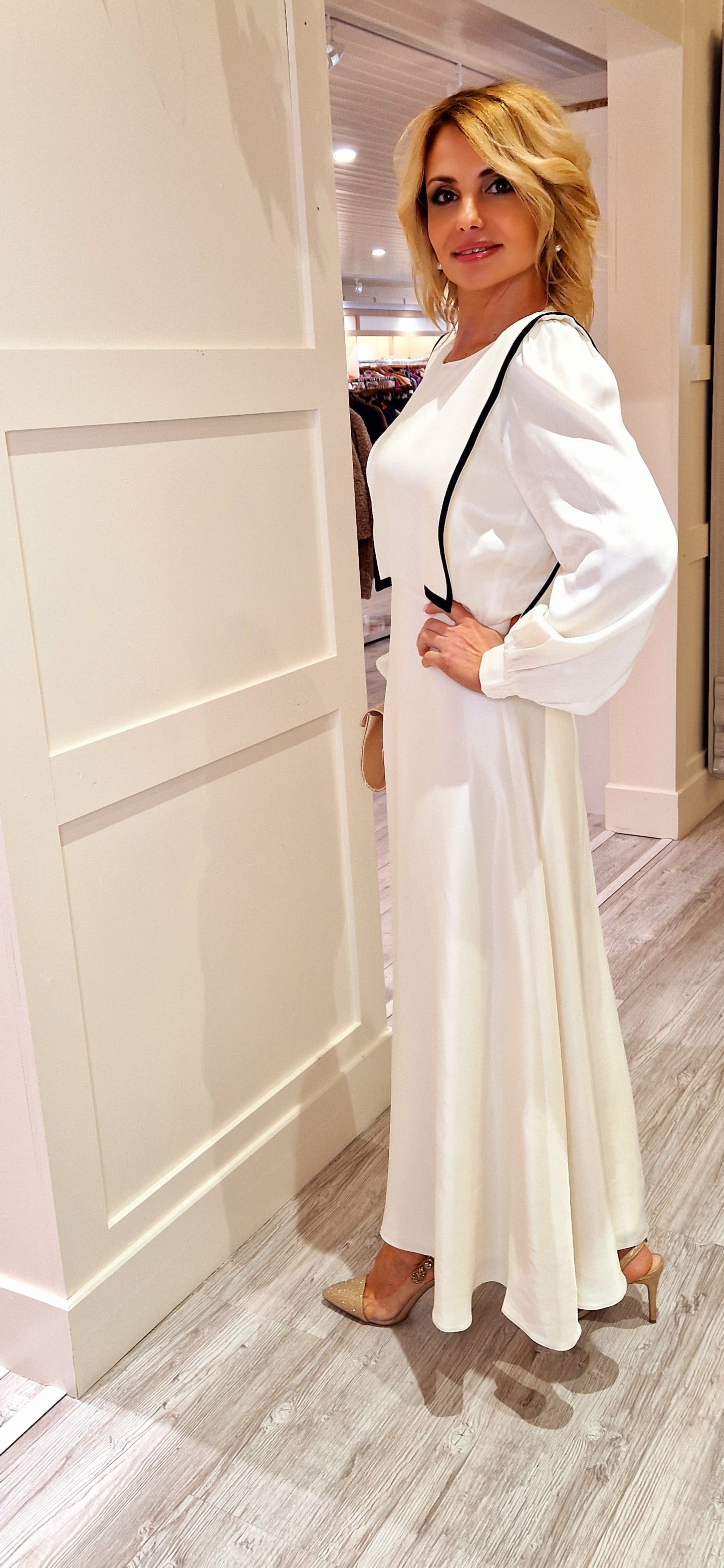 Cream Monochrome Midi Dress