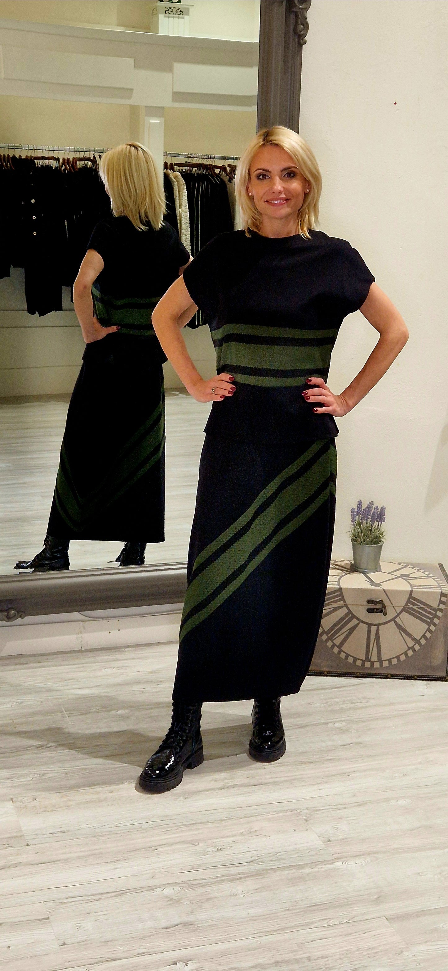 Black & Green Stripe Top