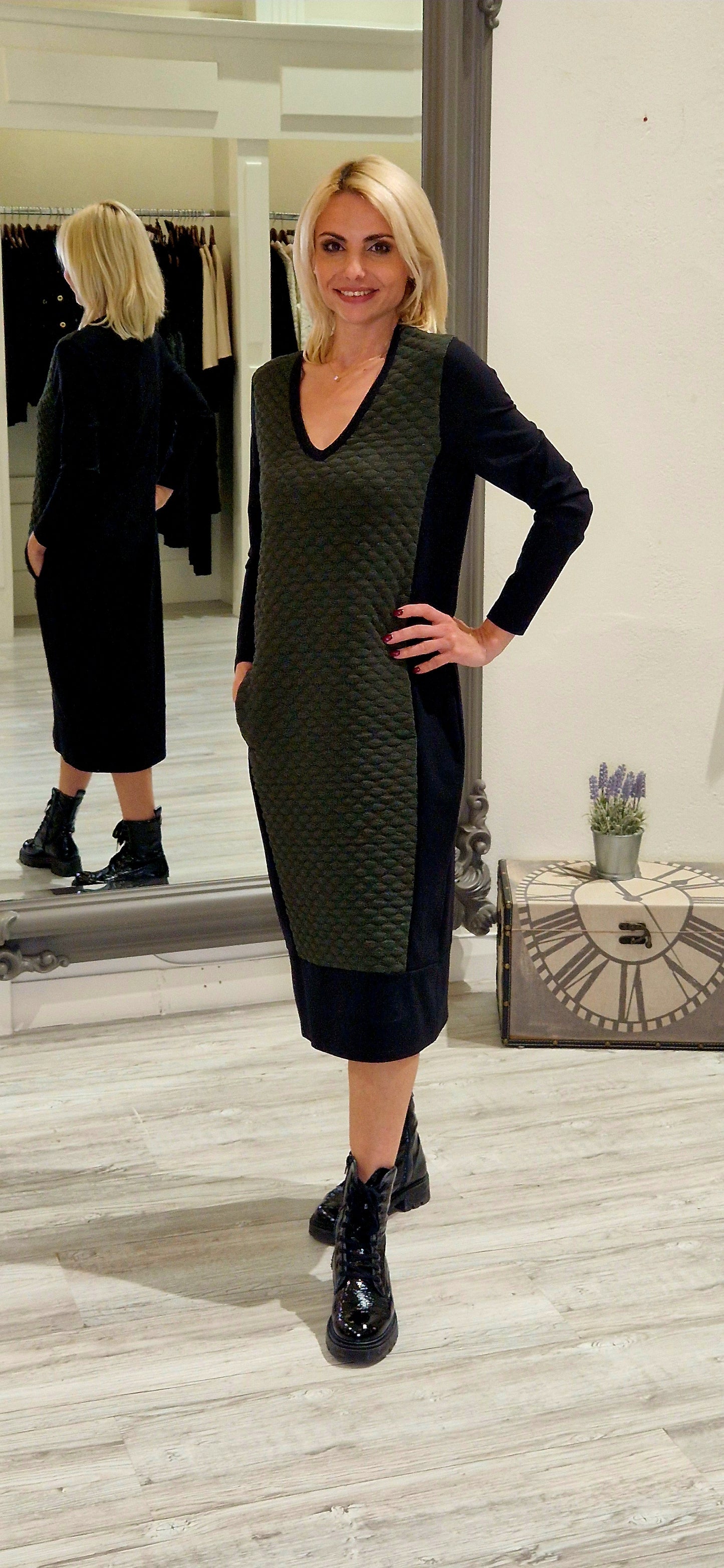 Black & Green Textured Dress