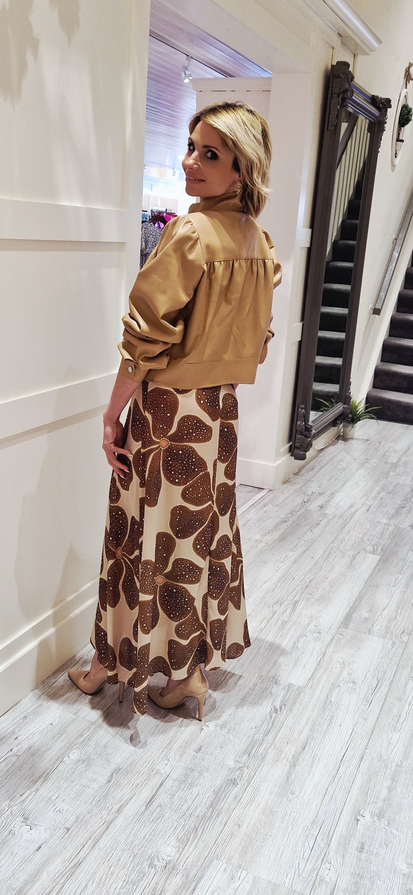 Cream And Brown Floral Dress