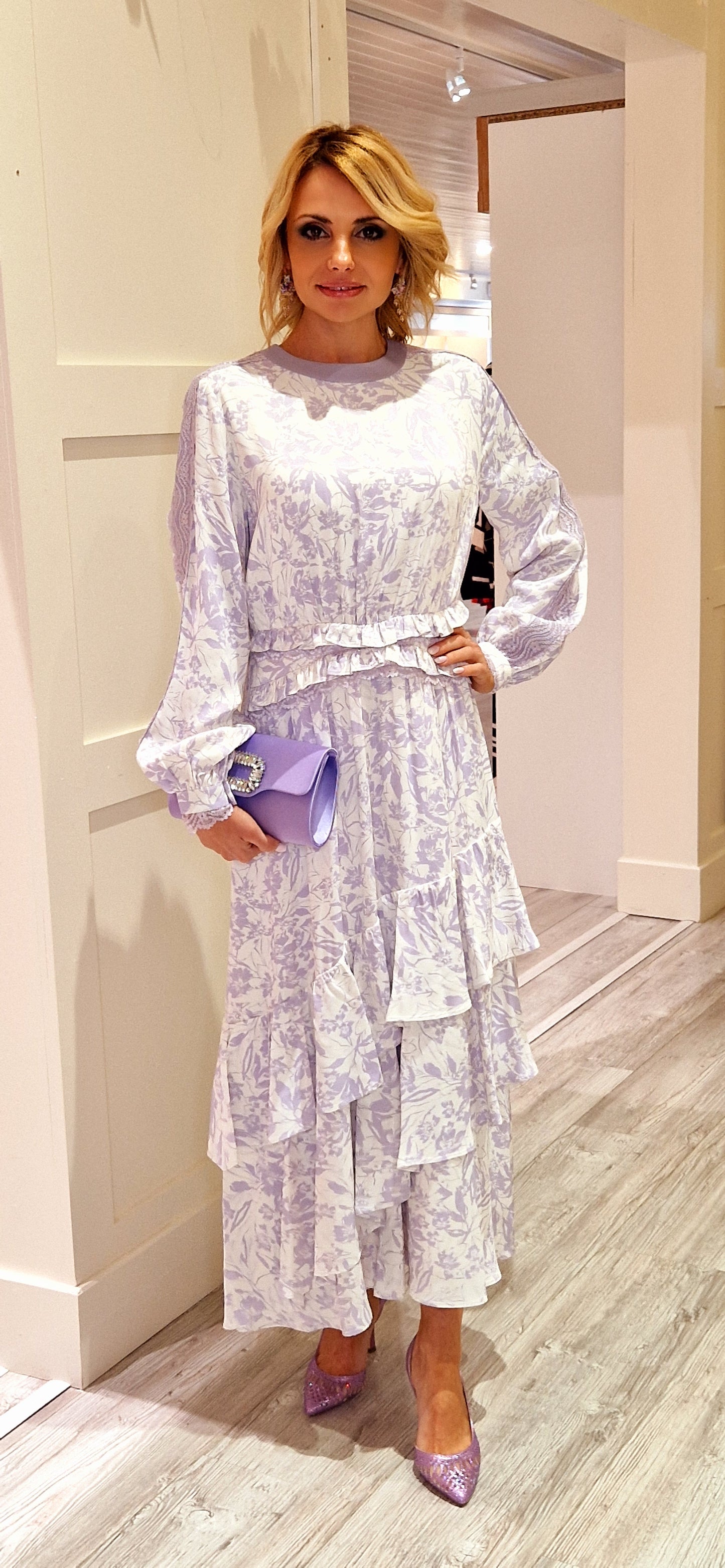 Lavender White Lace Dress