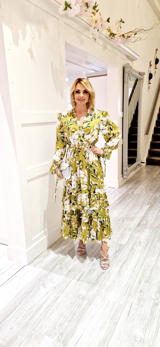Green Lime Floral  Dress