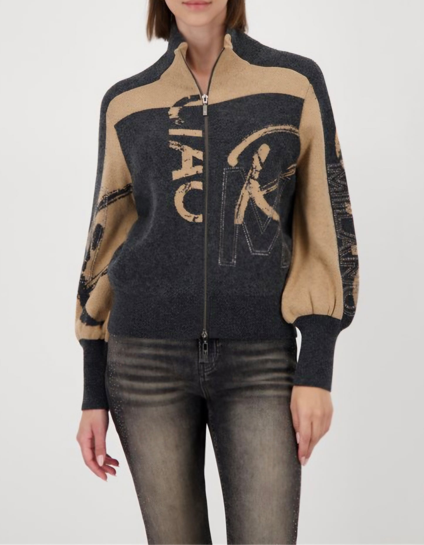 Charcoal & Camel Zip Cardi7