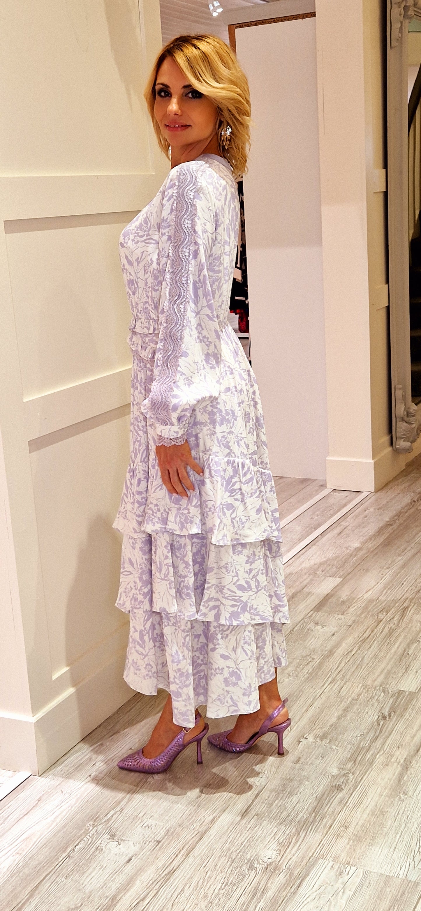 Lavender White Lace Dress