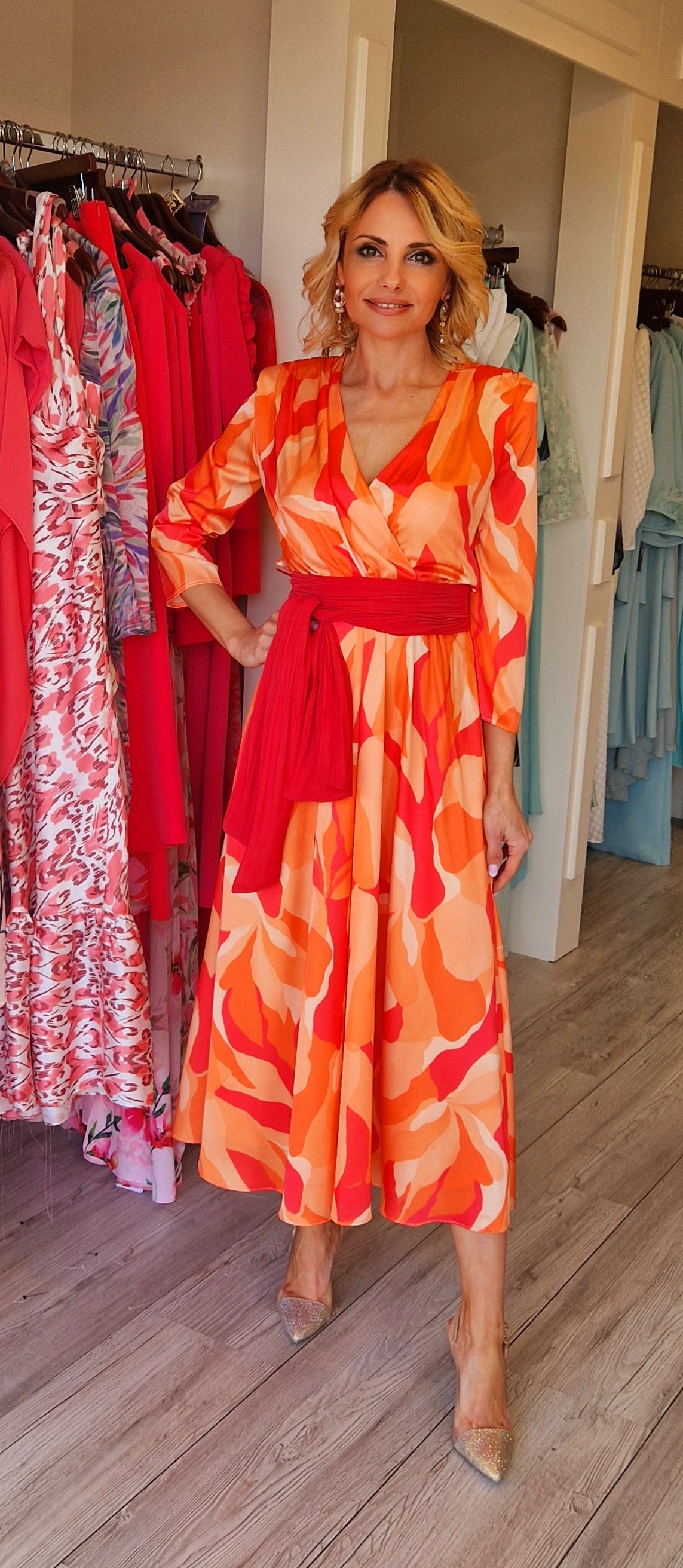 Orange  Midi Dress