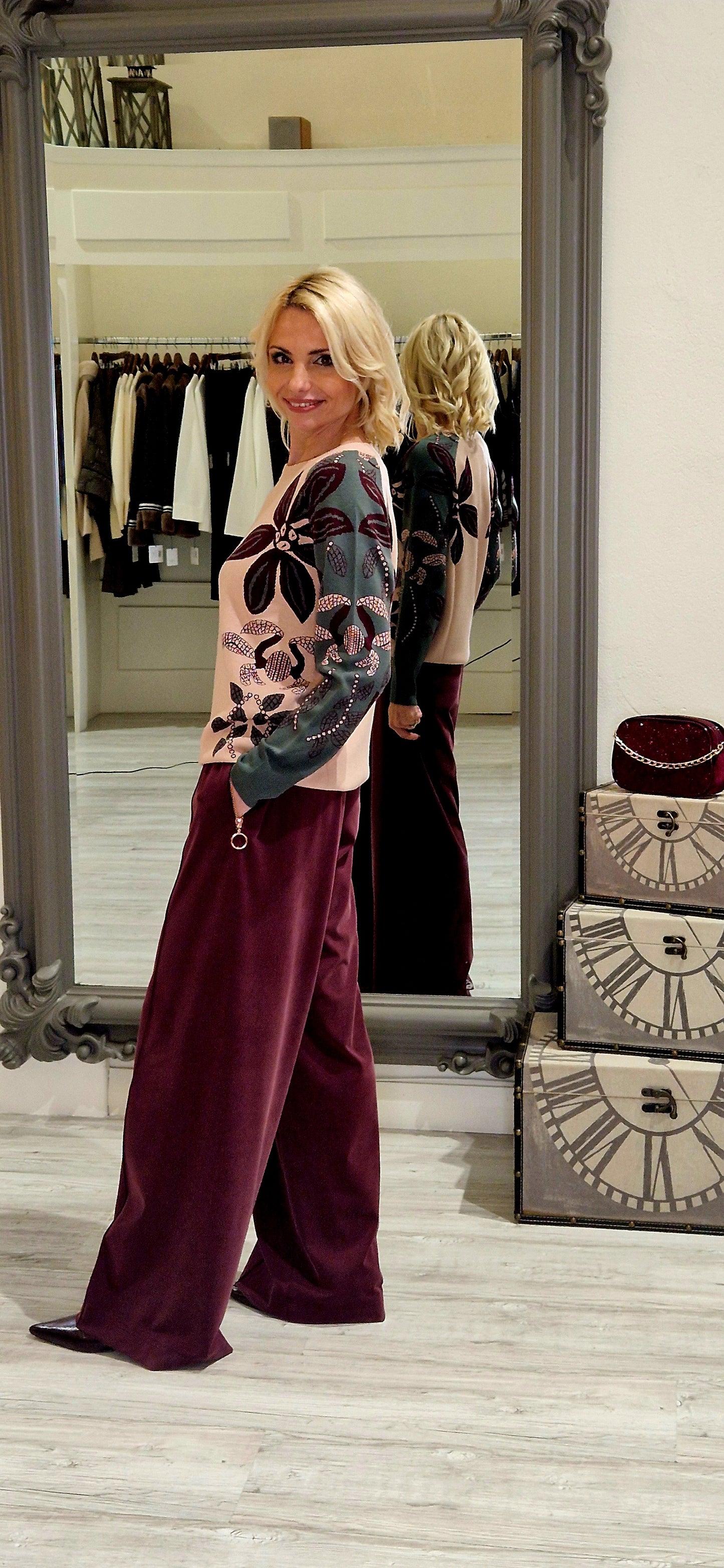 Blush burgundy and Green Jumper