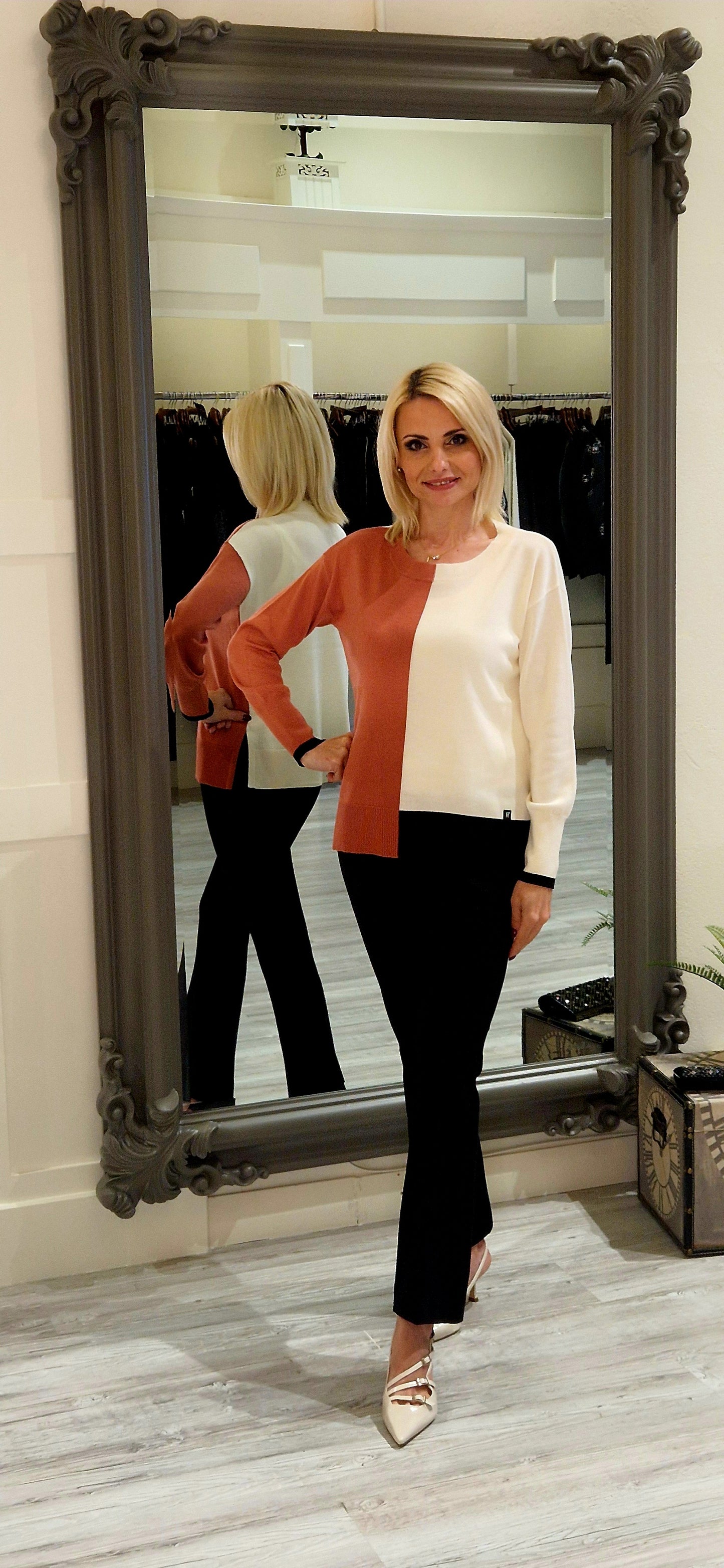 Two-tone Block Sweater With Contrast